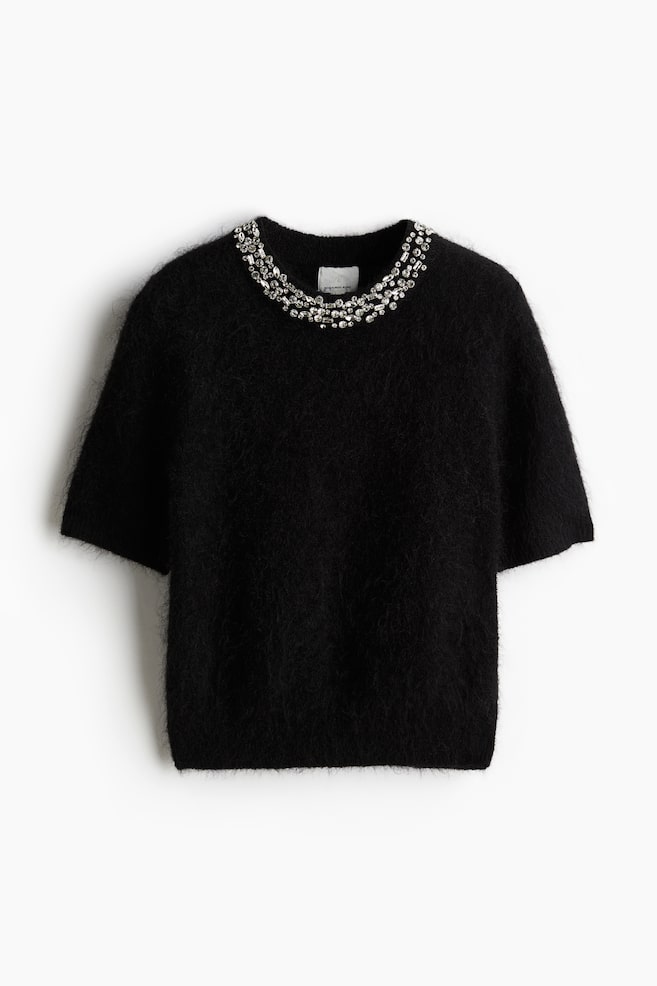 Mohair-blend rhinestone-embellished top - Black/Grey marl - 1
