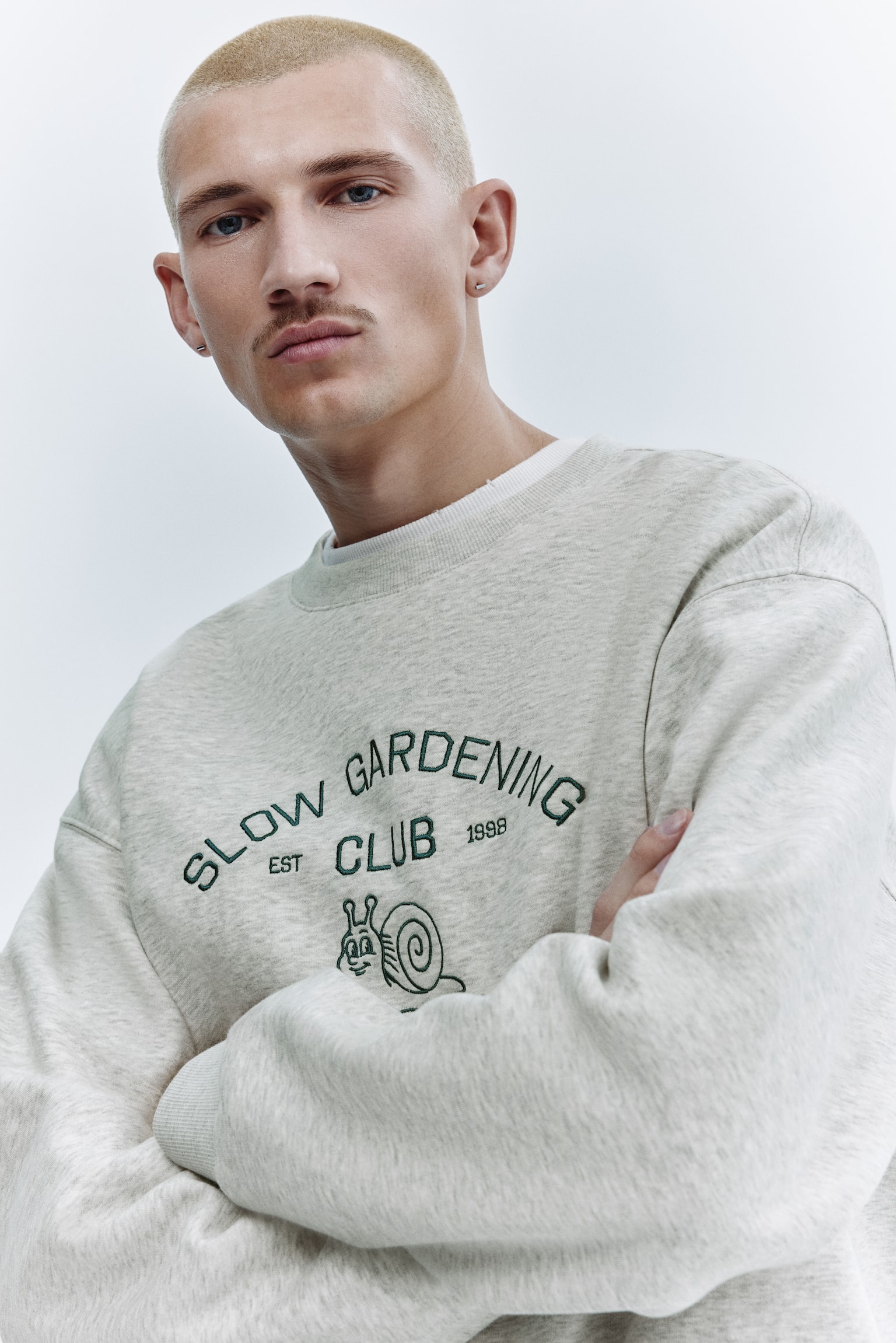 Relaxed Fit Embroidery-motif sweatshirt - Grey marl/Slow Gardening Club - 6