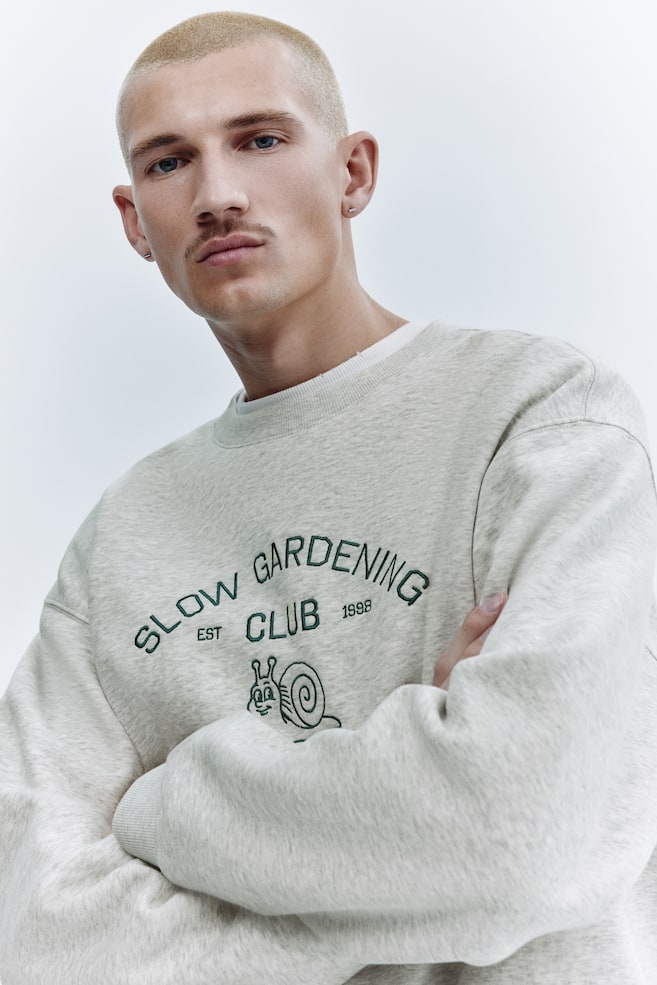 Relaxed-Fit Embroidered-Motif Sweatshirt - Gray/Slow Gardening Club - 6