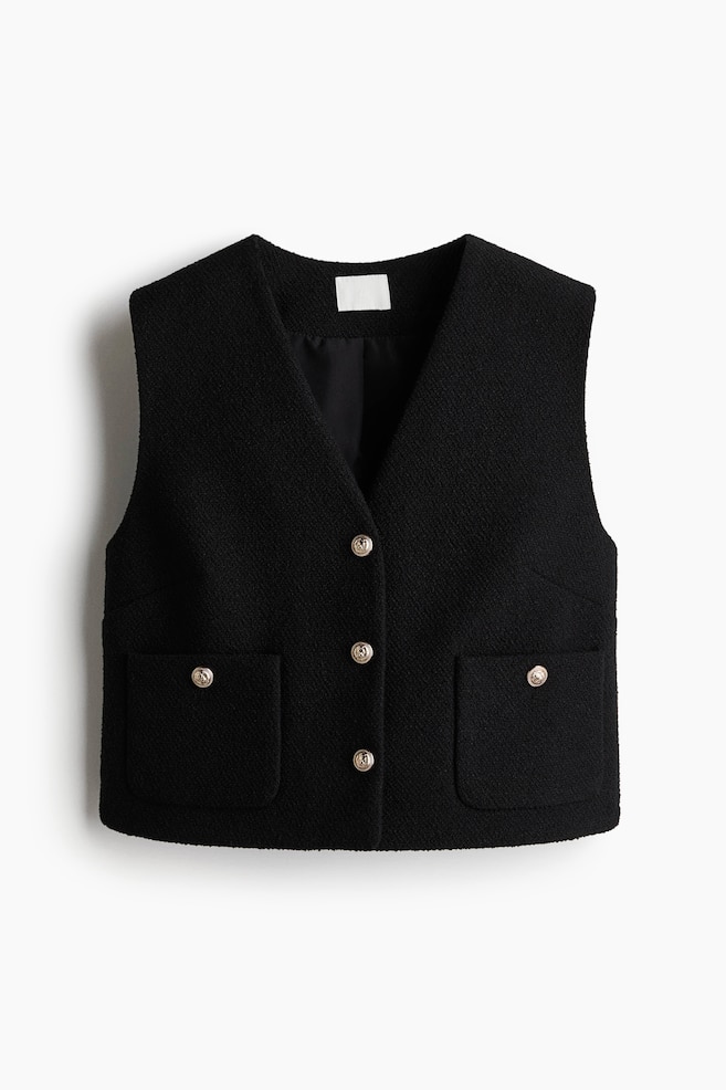 Bouclé Vest - Black/Cream/Light blue/checked/White/striped - 1