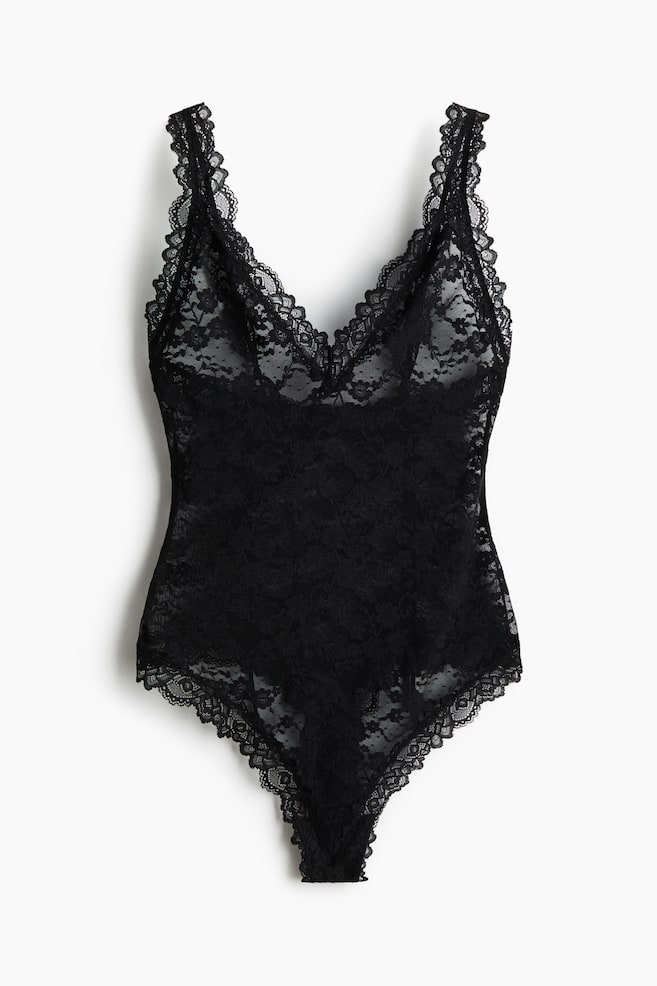 Lace thong body - Black/Light pink - 1
