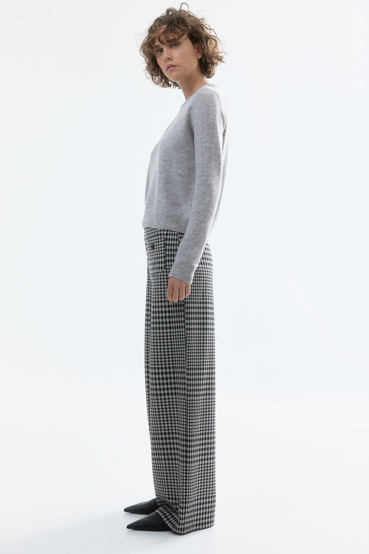 Wide jersey trousers - Black/Checked/Black - 4