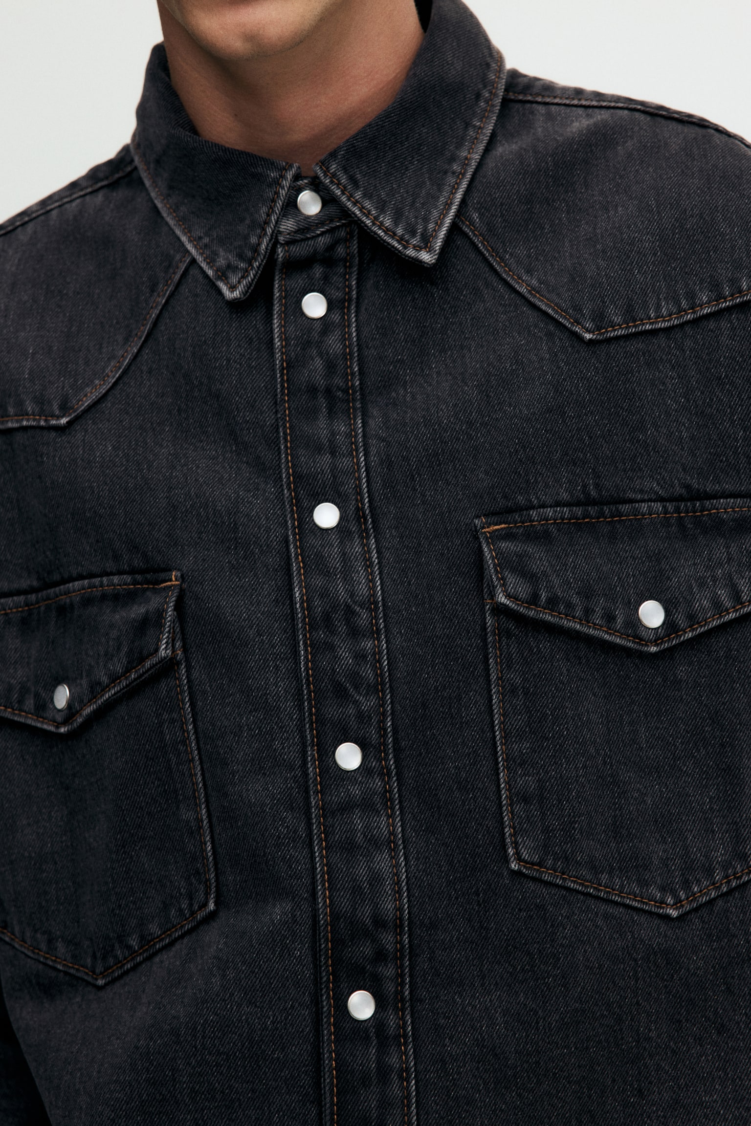 加大碼鋪棉丹寧襯衫 - 丹寧黑 - 6
