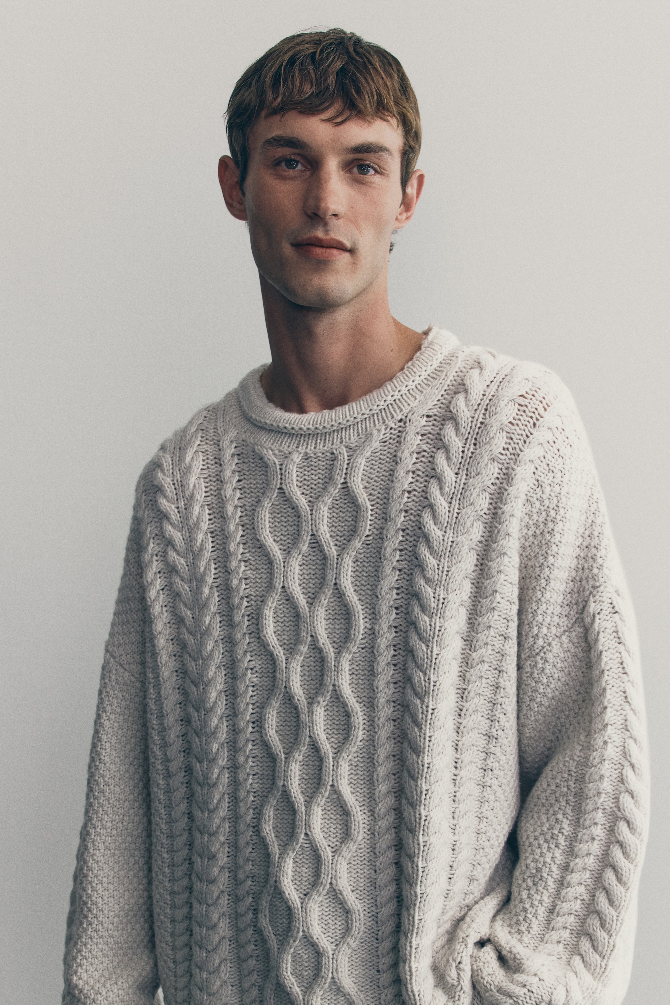 Cable-Knit Wool-Blend Sweater - White - Men | H&M US