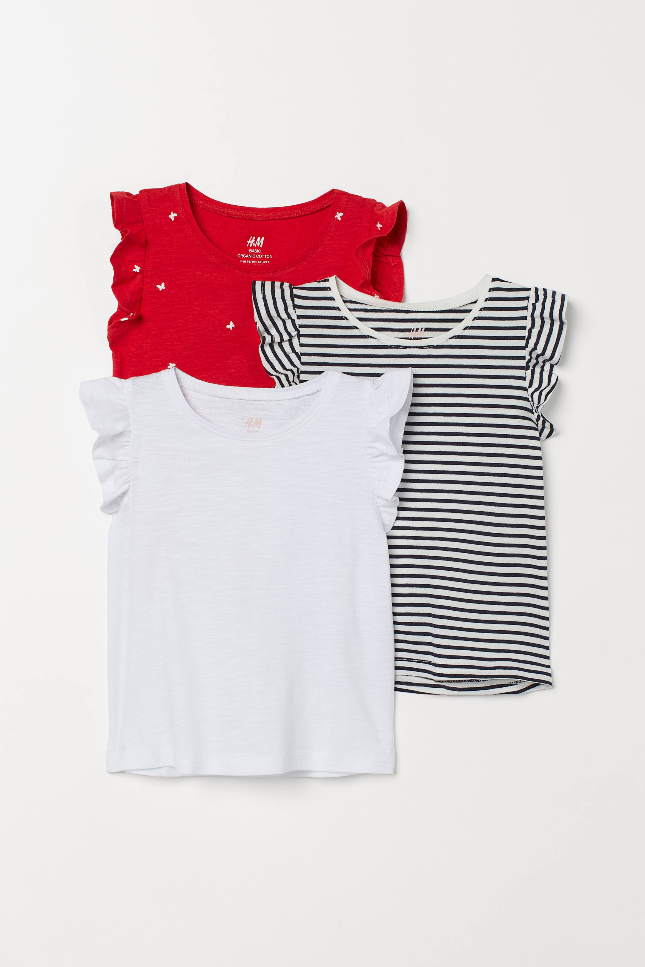 View larger image: 3-Pack Flutter-Sleeved Tops - Red/butterflies - Kids | H&M US 1
