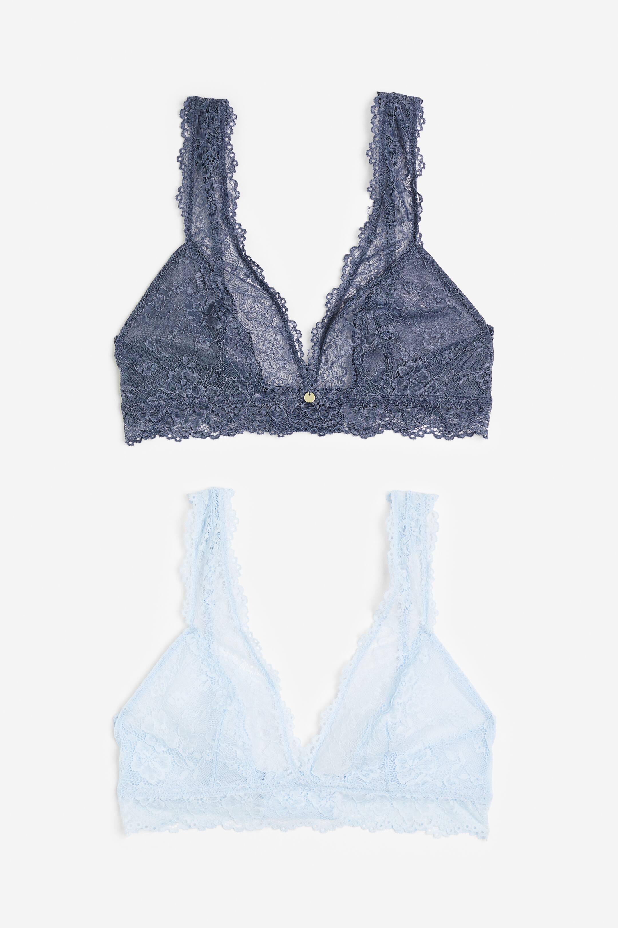 View larger image: 2-pack soft lace bras - Light blue/Dark blue - Ladies | H&M 1