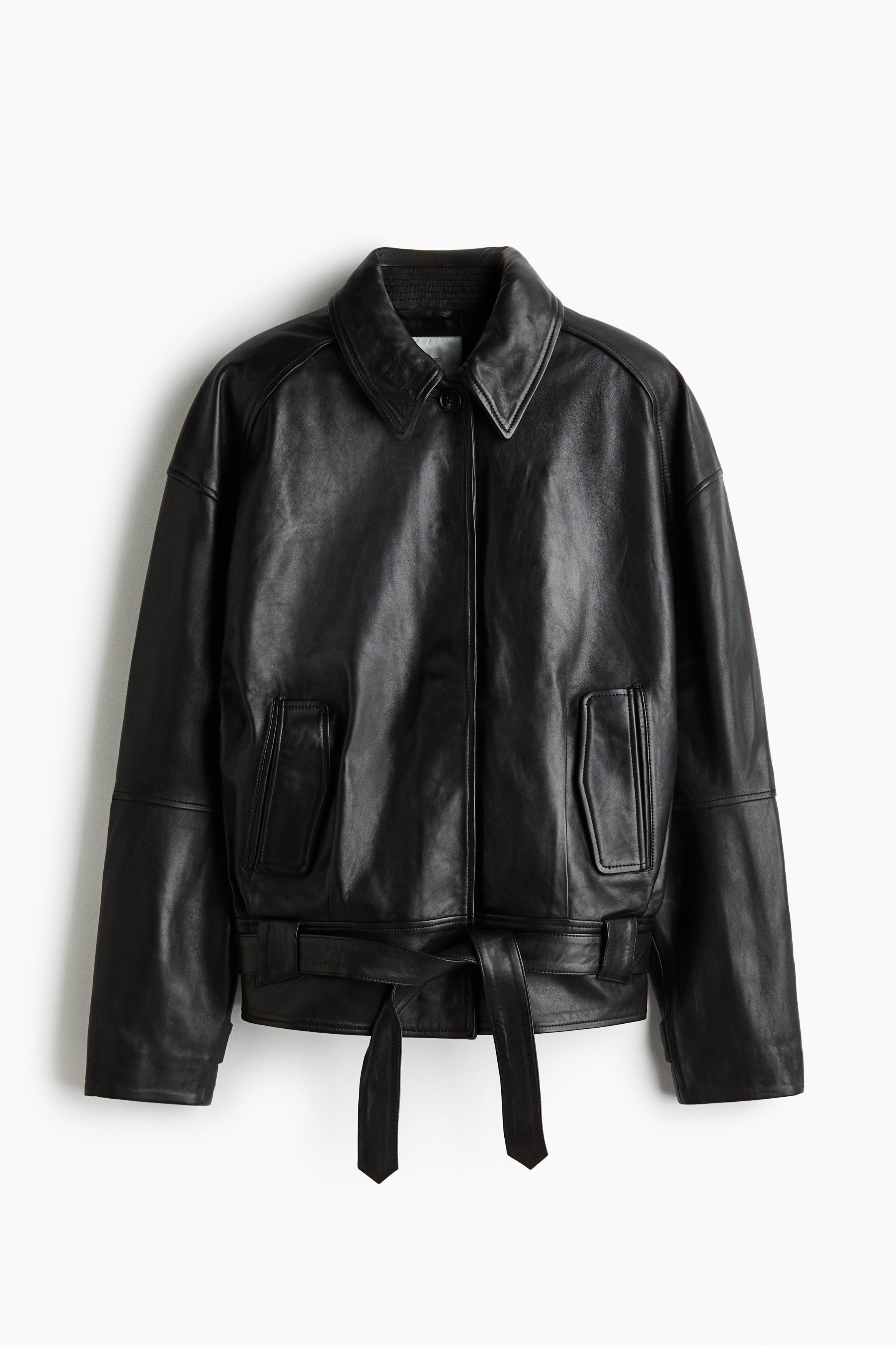 Shoulder-Pad Leather Jacket - Black