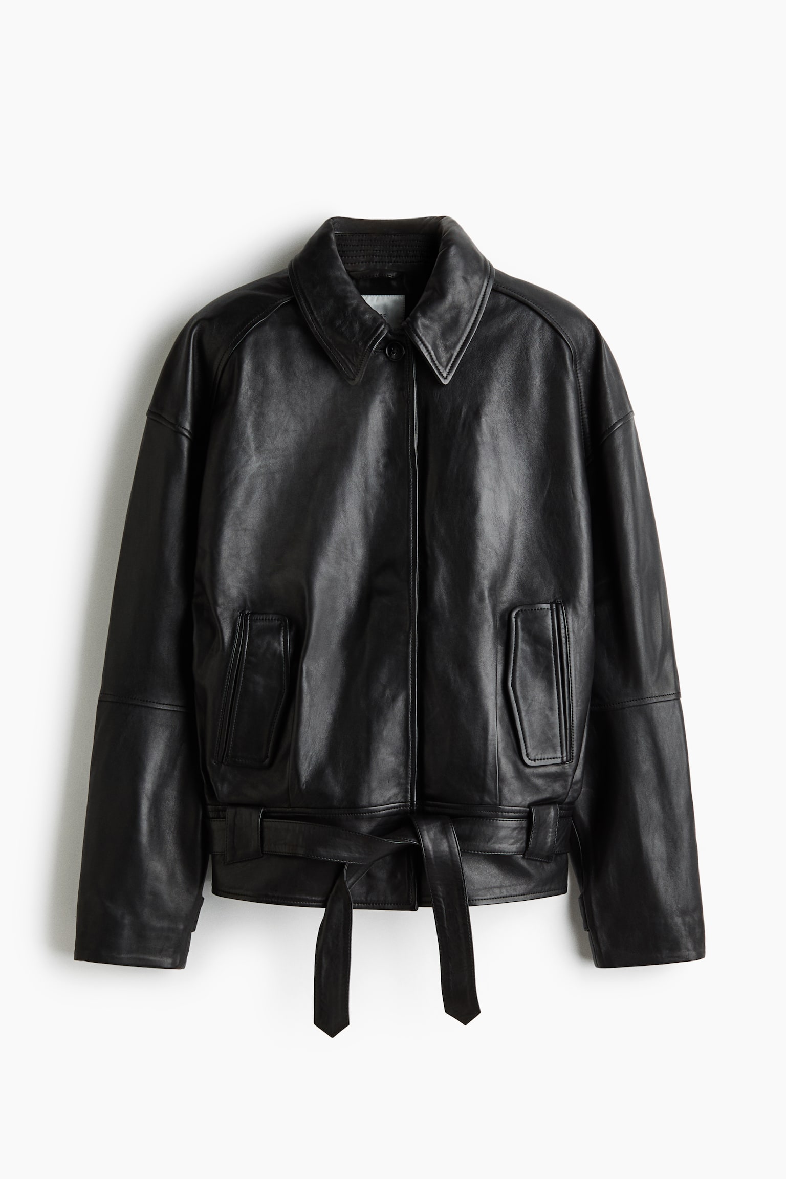 Женская куртка H&M Shoulder-Pad Leather, цвет: Чёрный — фото 1