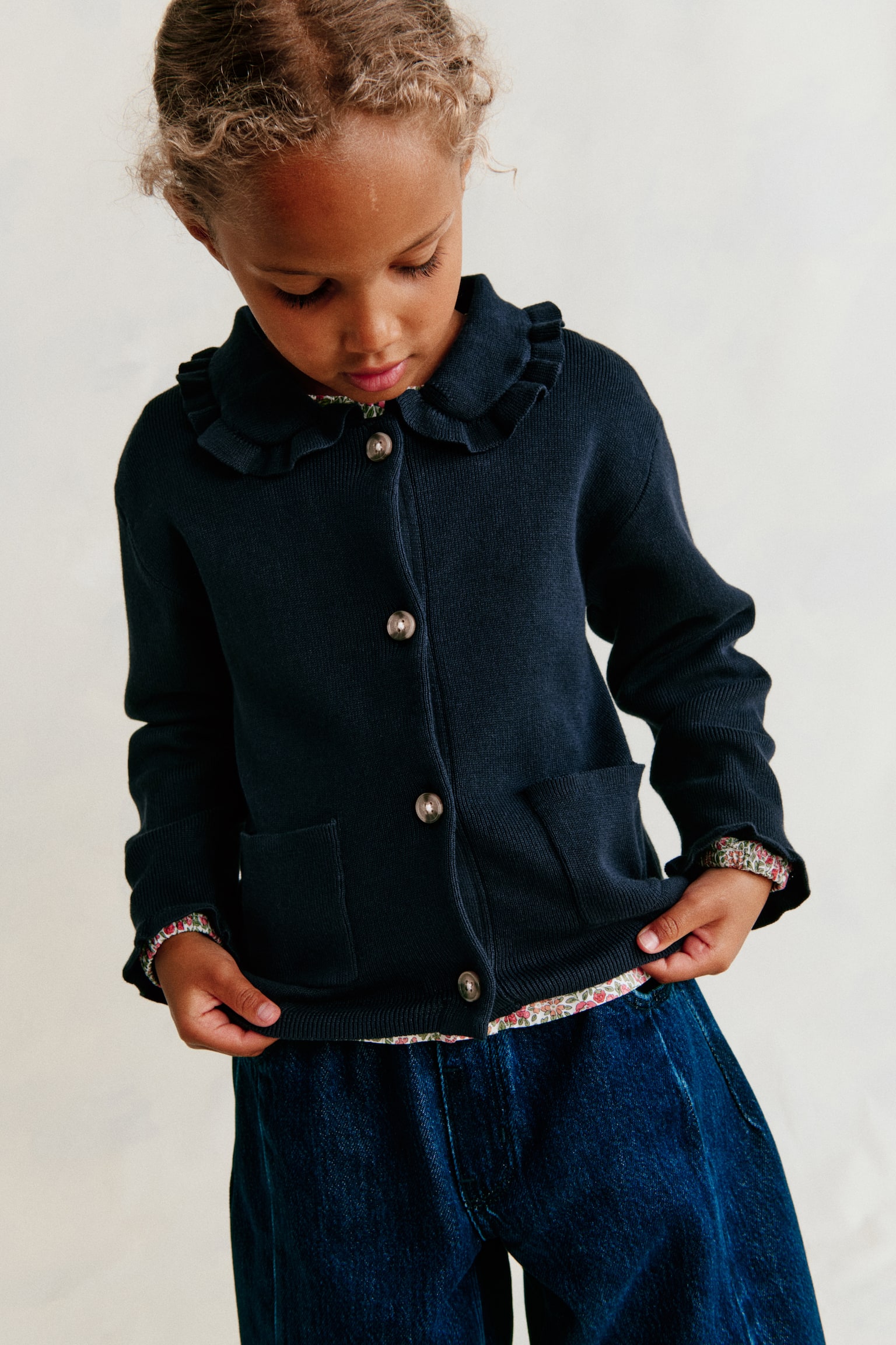 Детский кардиган H&M Cotton Cardigan with Collar, цвет: Тёмно-синий — фото 3