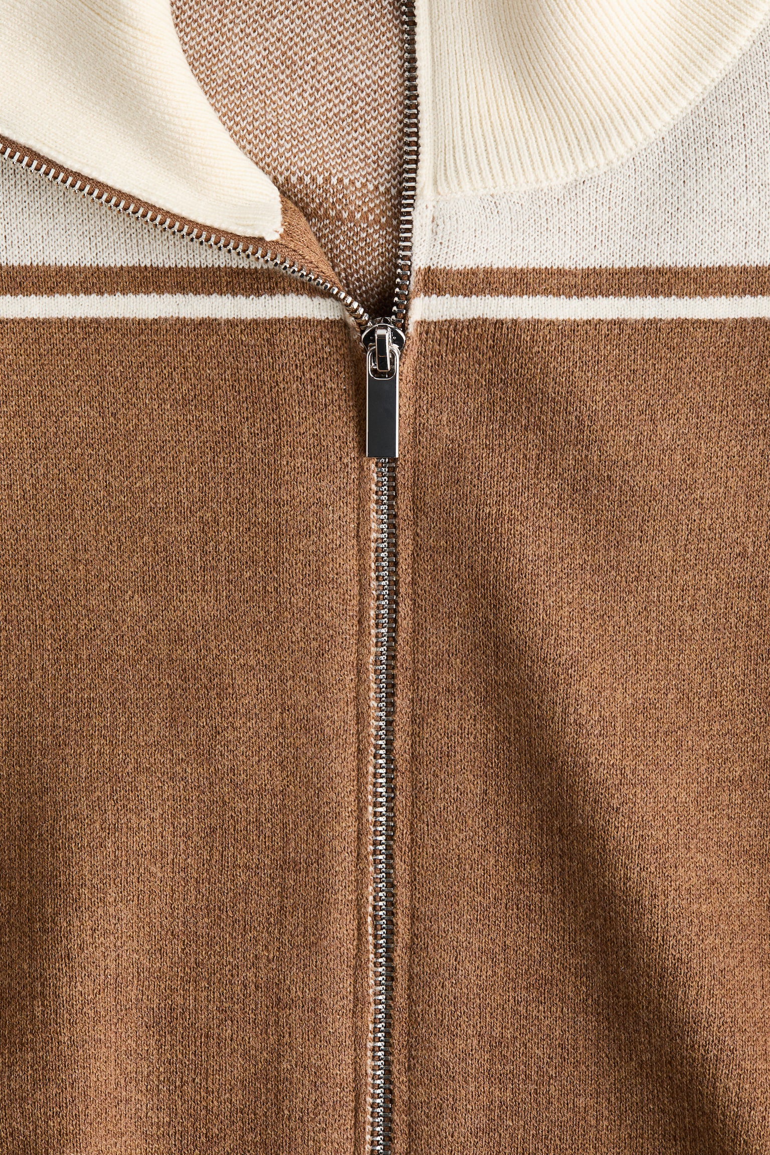 Zip-through cardigan - Dark beige/Colour block - 3