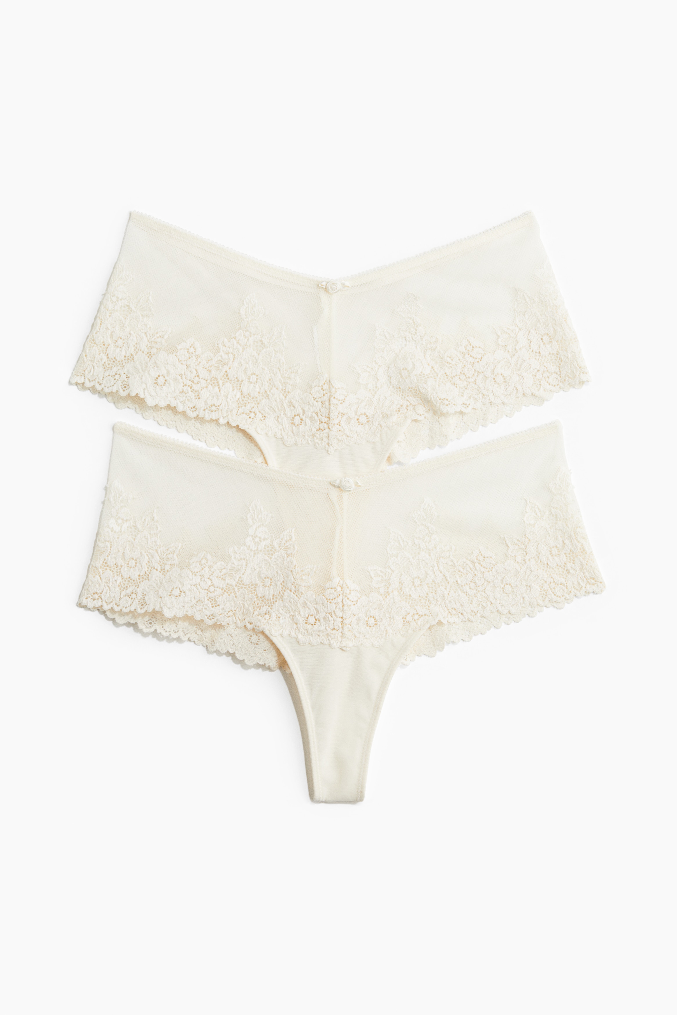 2-pack Panties hipster thong de encaje - Crema/Negro/Crema