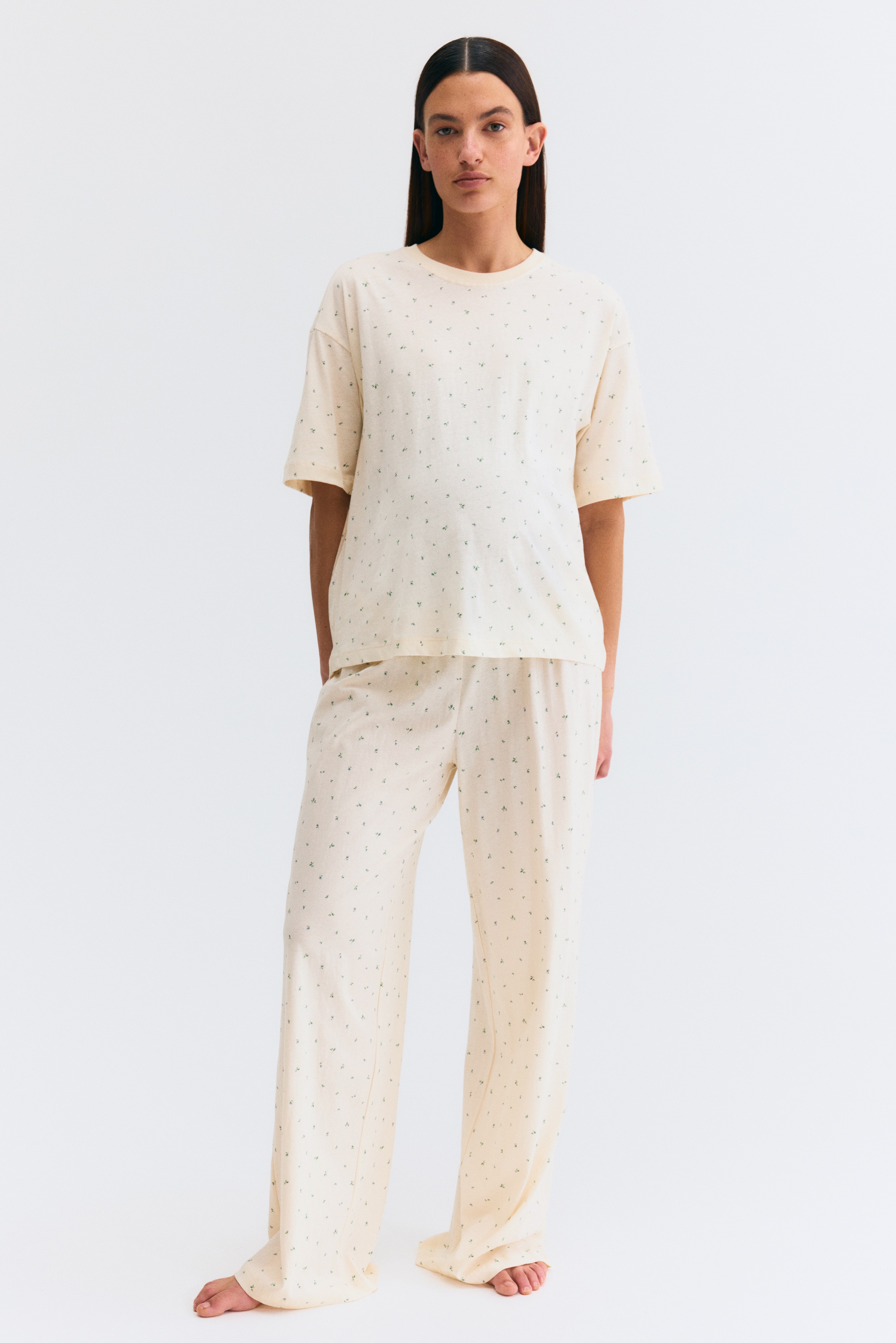 MAMA Pyjama Before & After en coton - Crème/bleu/fleuri/Rose clair/cœurs
