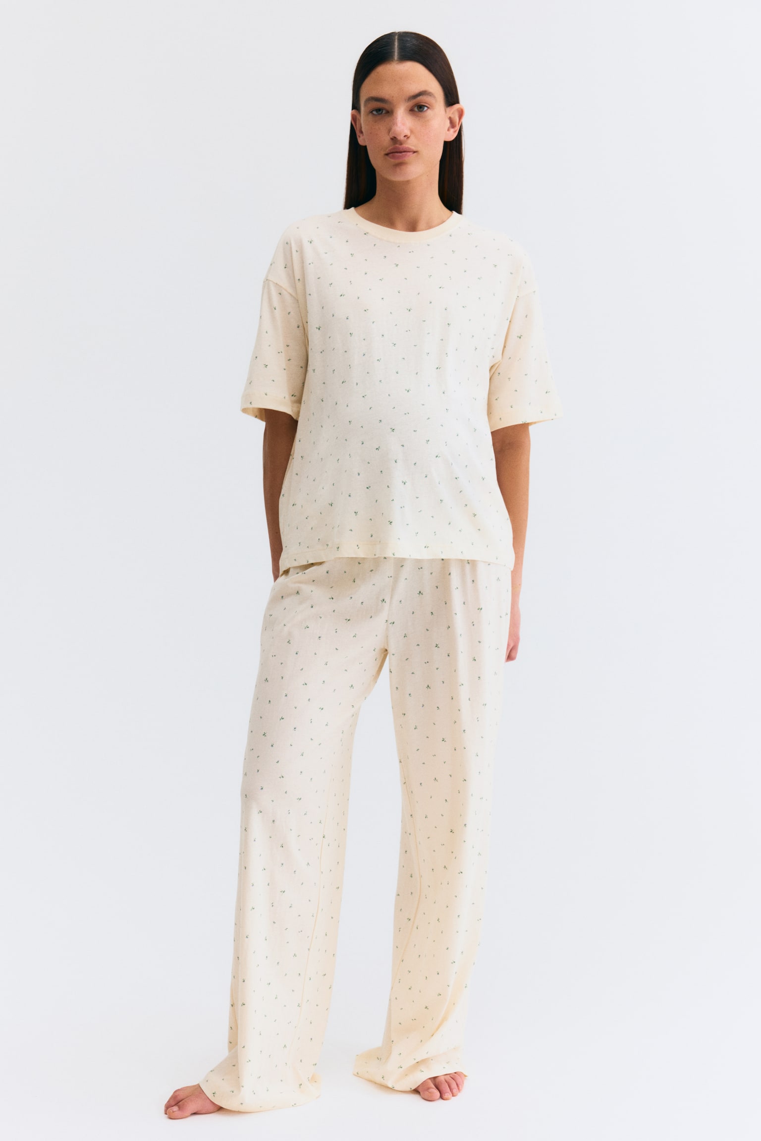 MAMA Before & After Cotton pyjamas - Cream/Blue floral/Light pink/Hearts - 1