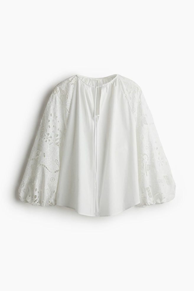 Broderie anglaise poplin blouse - White - 1