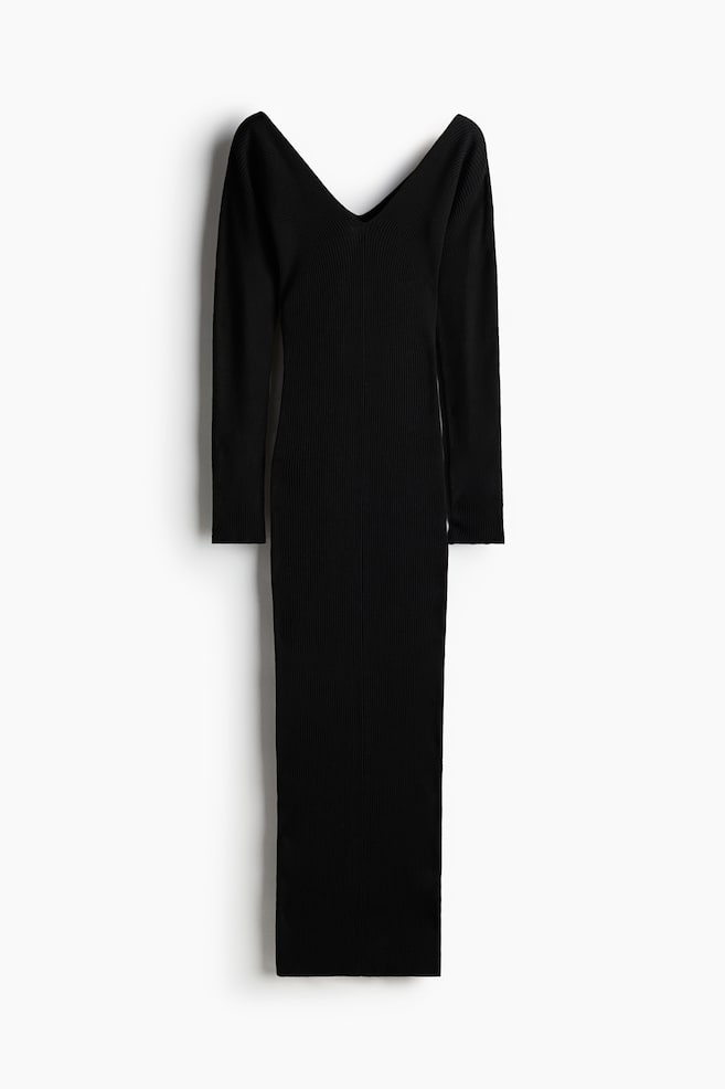 Robe moulante en maille côtelée - Noir - 1