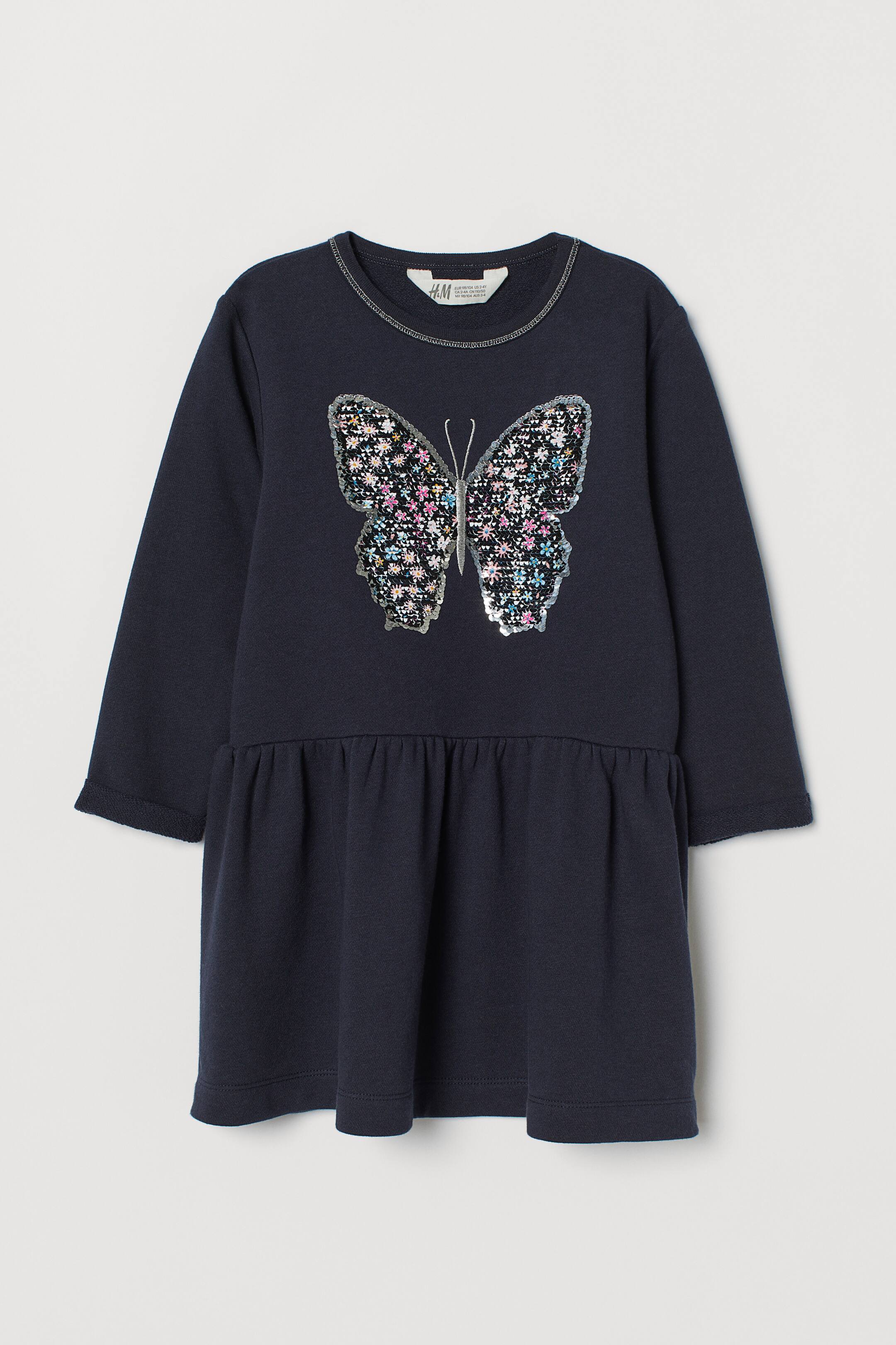 View larger image: Sweatshirt dress - Navy blue/Butterfly - Kids | H&M 1