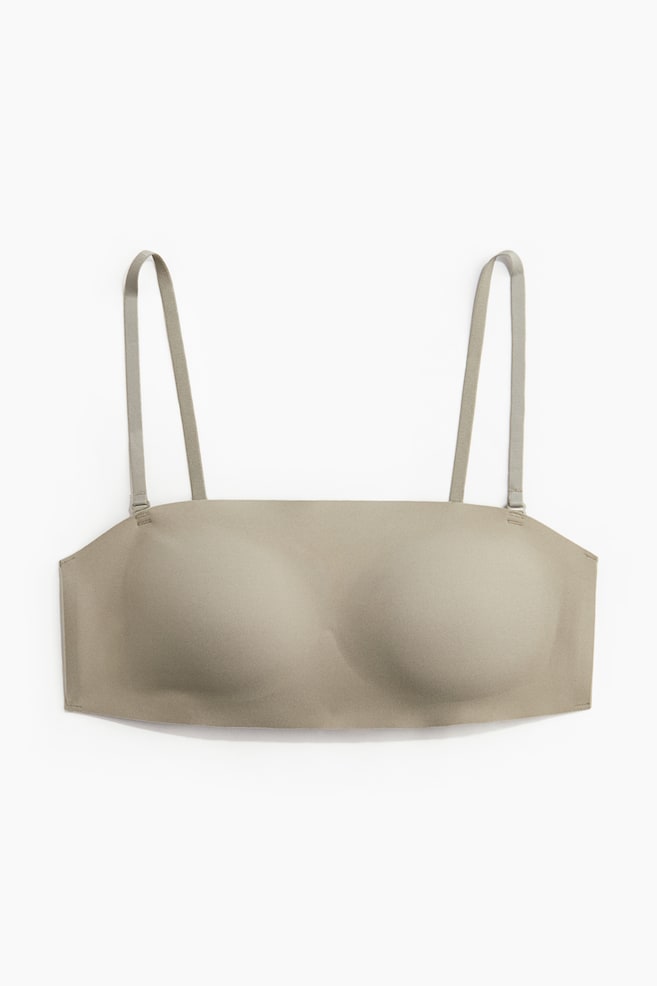 Padded microfibre bandeau bra - Light khaki green/Black/Beige - 1