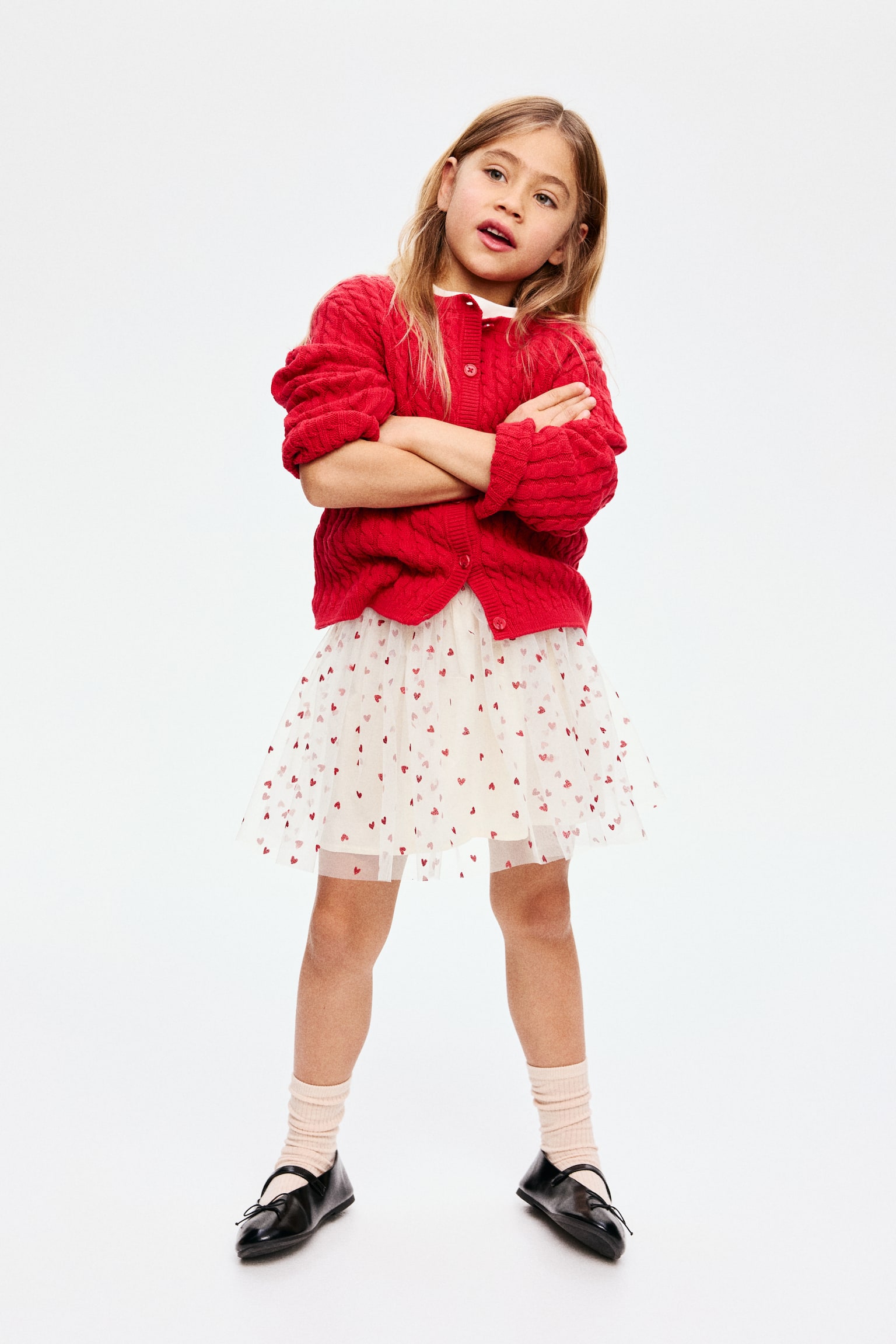 Glittery tulle skirt - White/Hearts/Coral pink/Glittery - 1