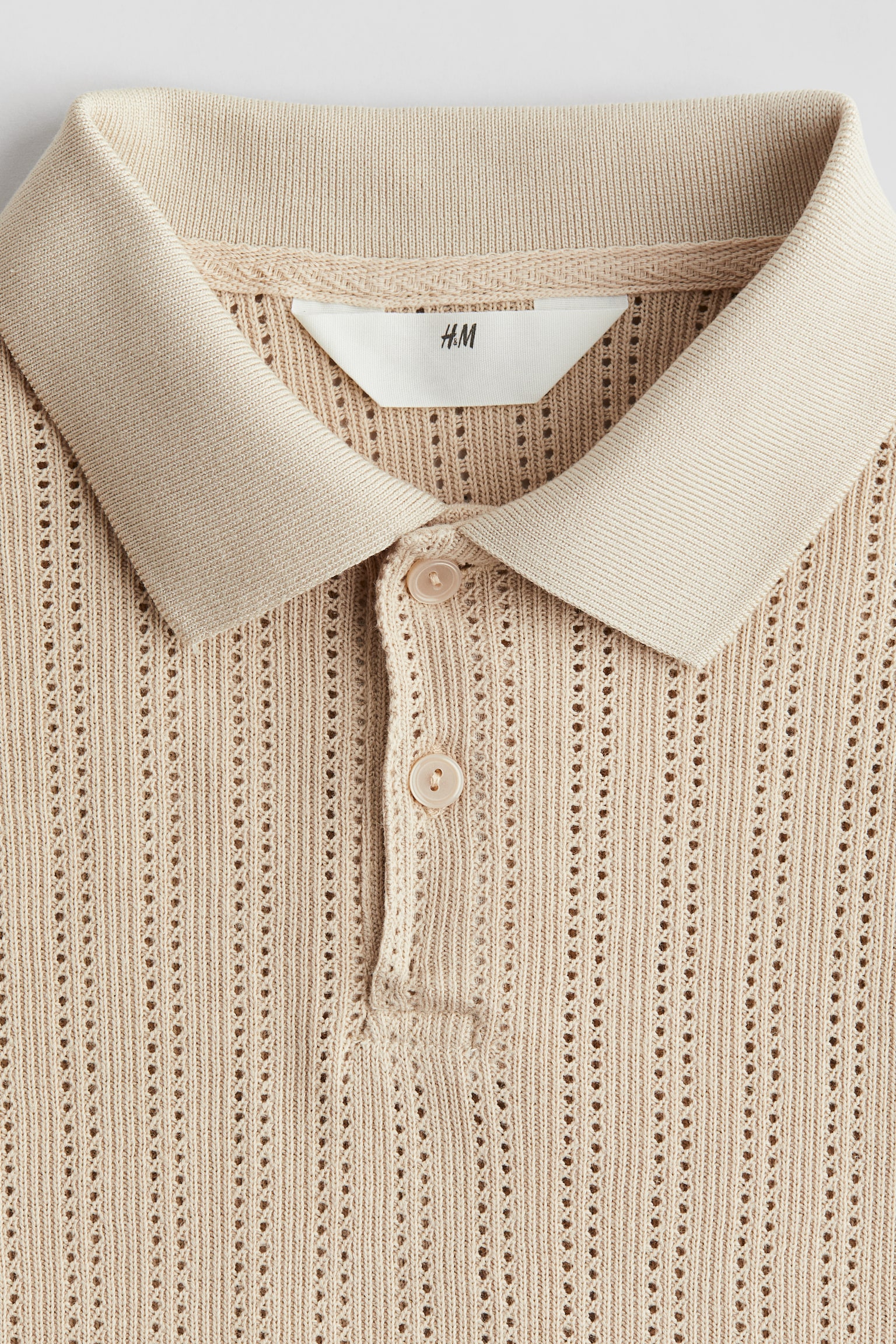 Pointelle-knit polo shirt - Beige/White - 2