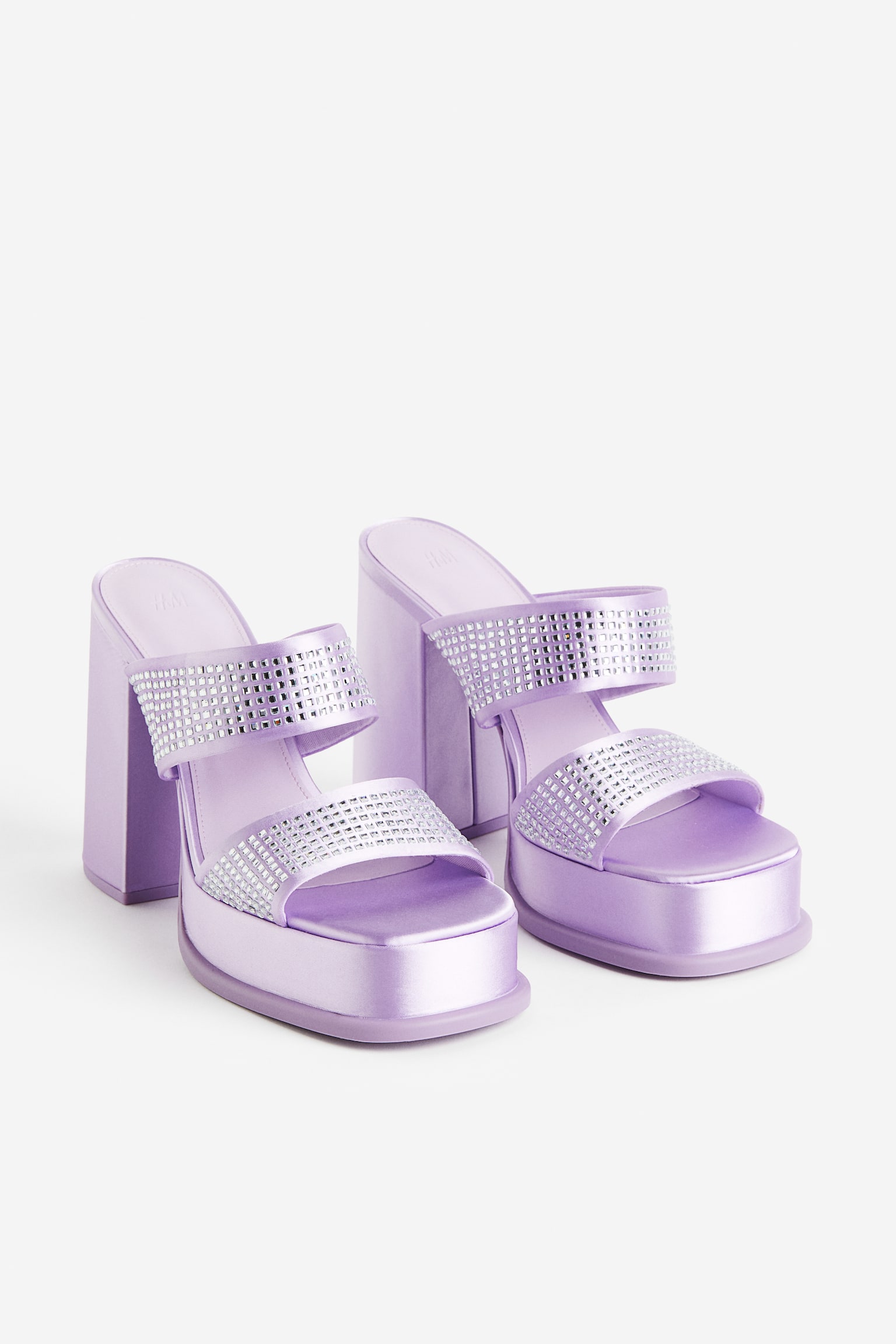 Rhinestone-embellished platform mules - Light purple - 2