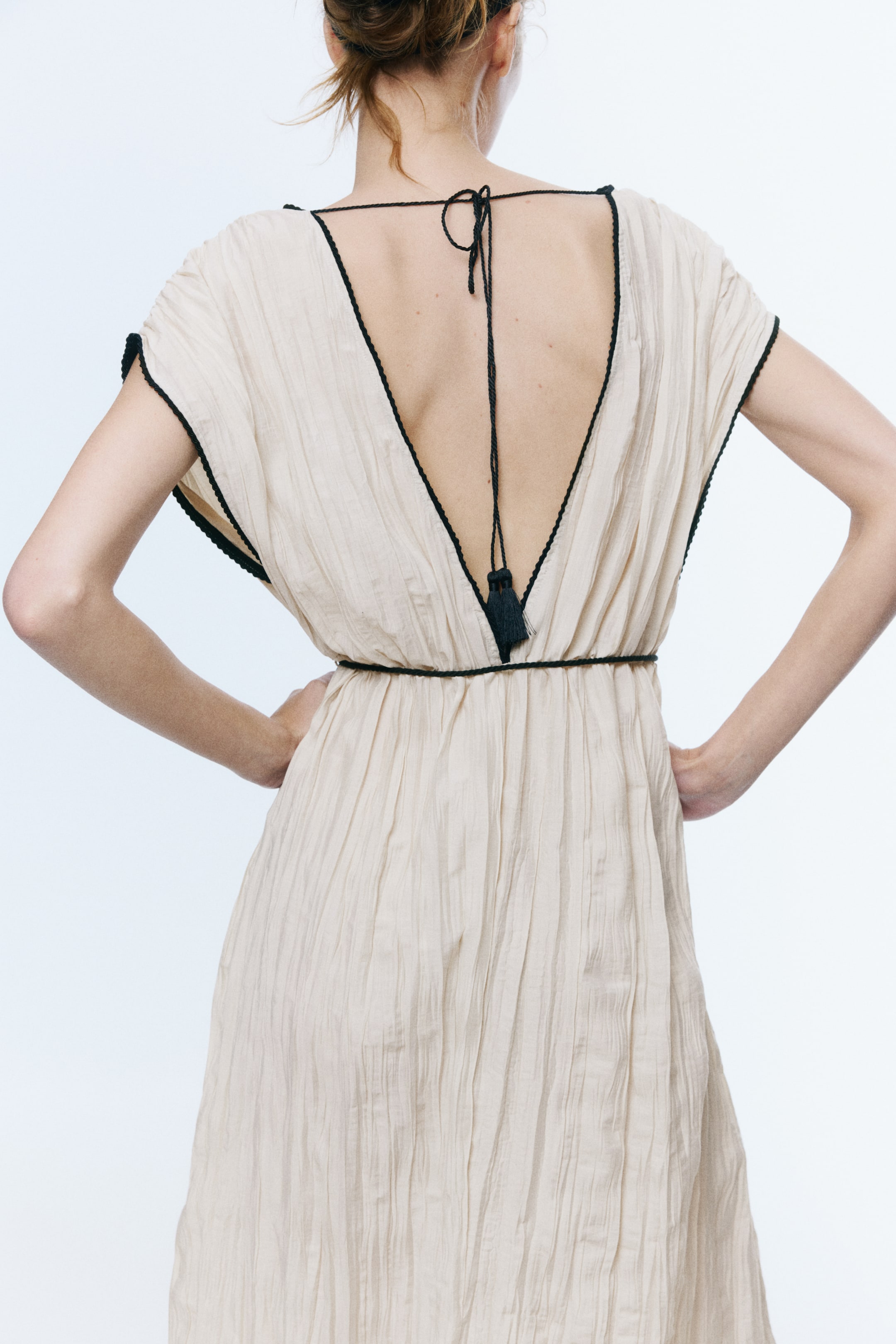 Crinkled Tie-Detail Dress