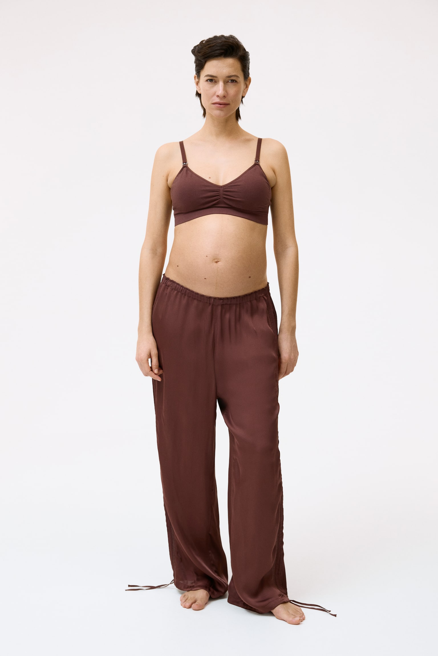 MAMA Seamless Padded cotton-blend nursing bra - Dark brown/Light mole marled/Black - 3
