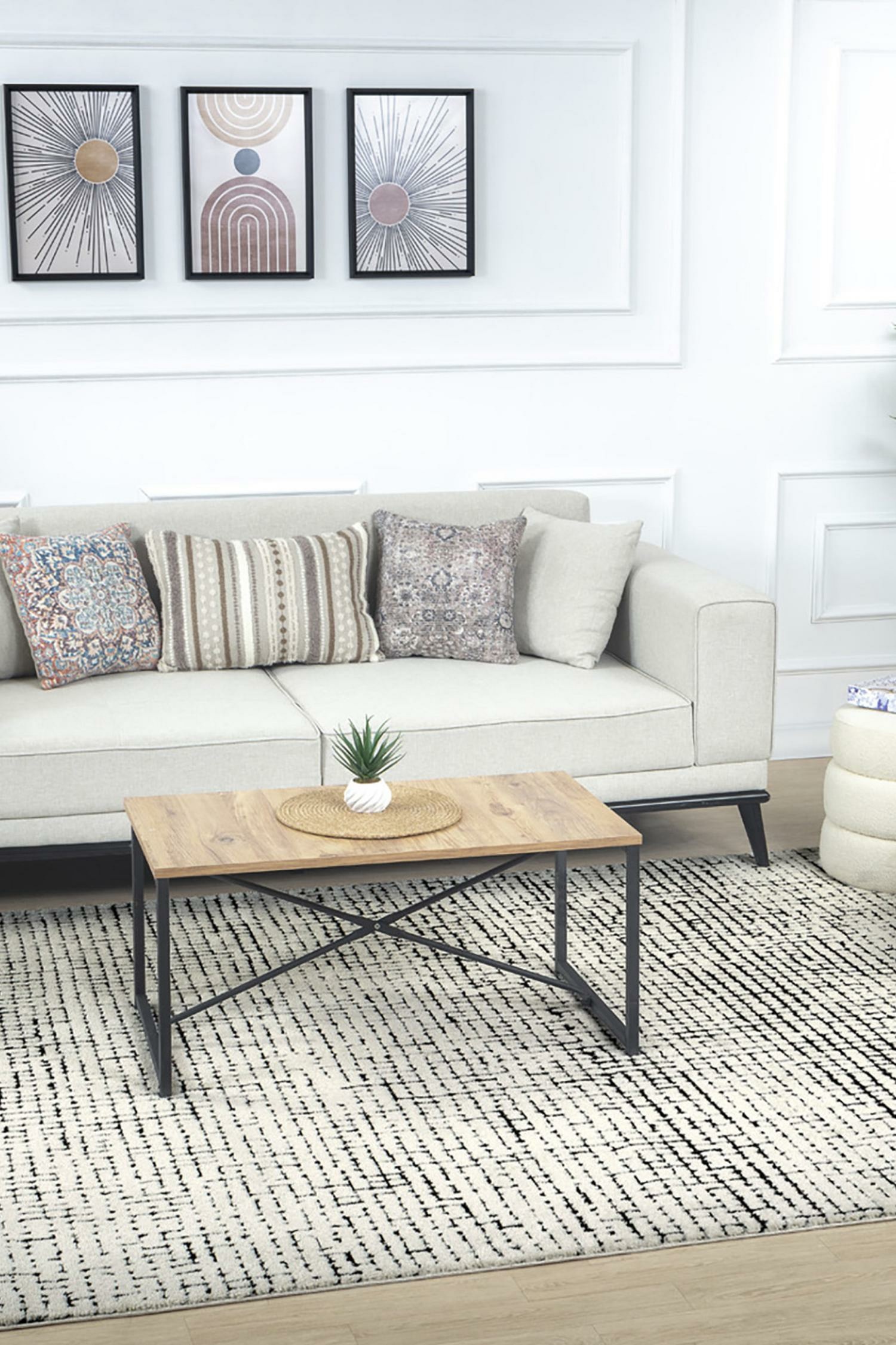 Scandi Modern High Pile Area Rug - Ivory/White/Off White