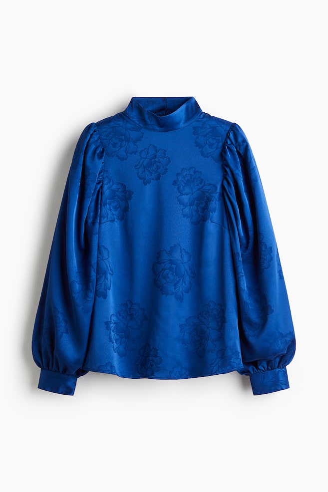 Jacquard-Weave Blouse - Bright blue/floral - 1