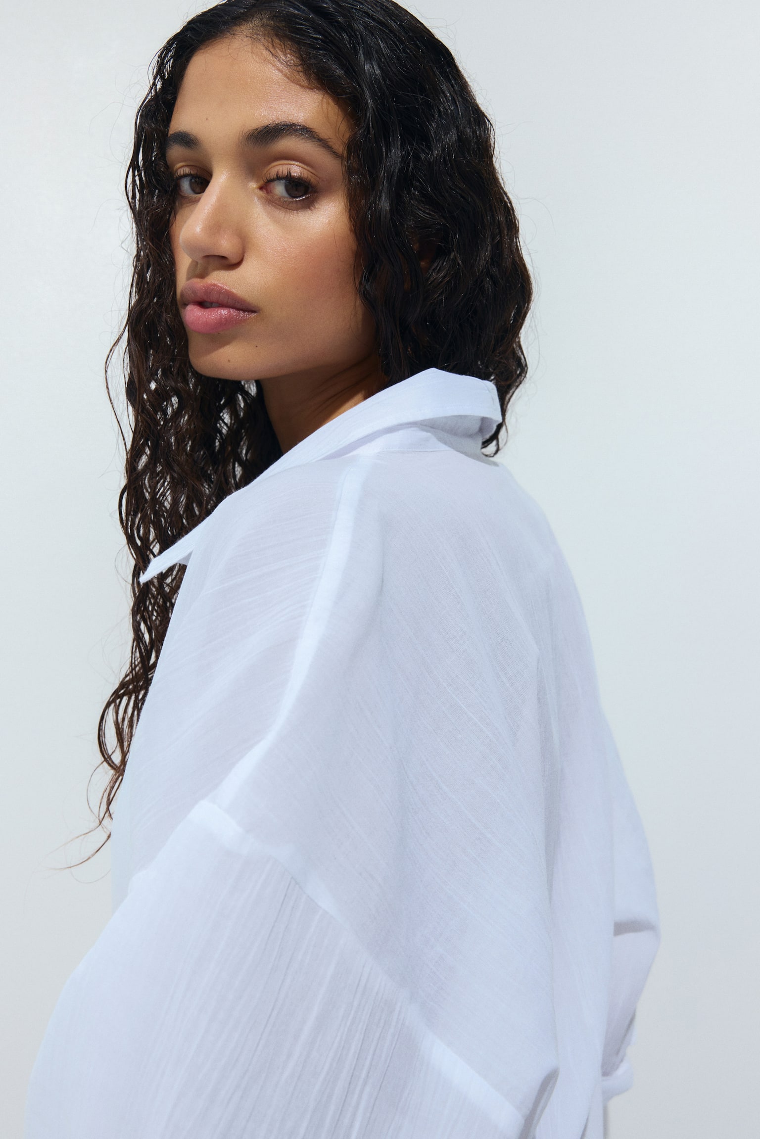 Μακρύ βαμβακερό πουκάμισο - Λευκό/Μαύρο - 4