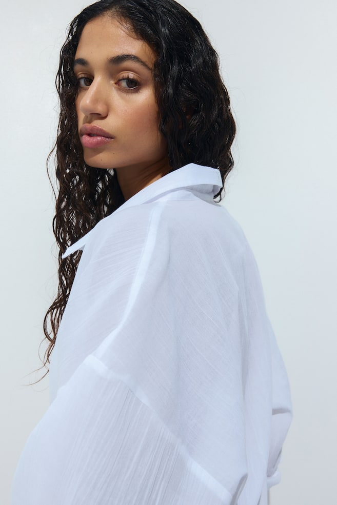 Long Cotton Shirt - White/Black/Blue - 4