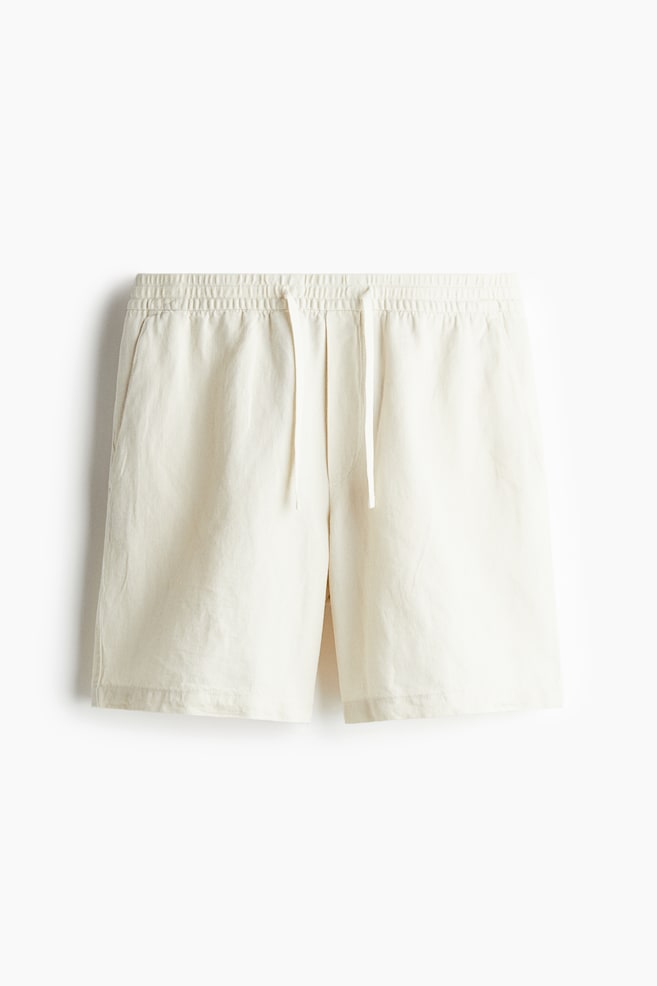 Relaxed Fit Linen-blend shorts - Cream - 1