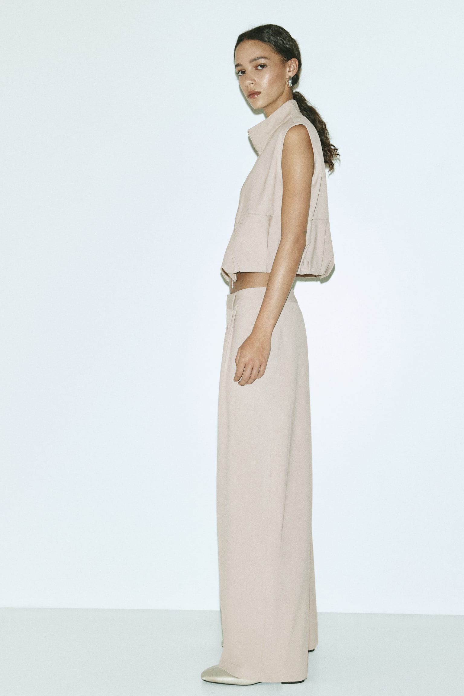 Wide tailored trousers - Light beige - 4