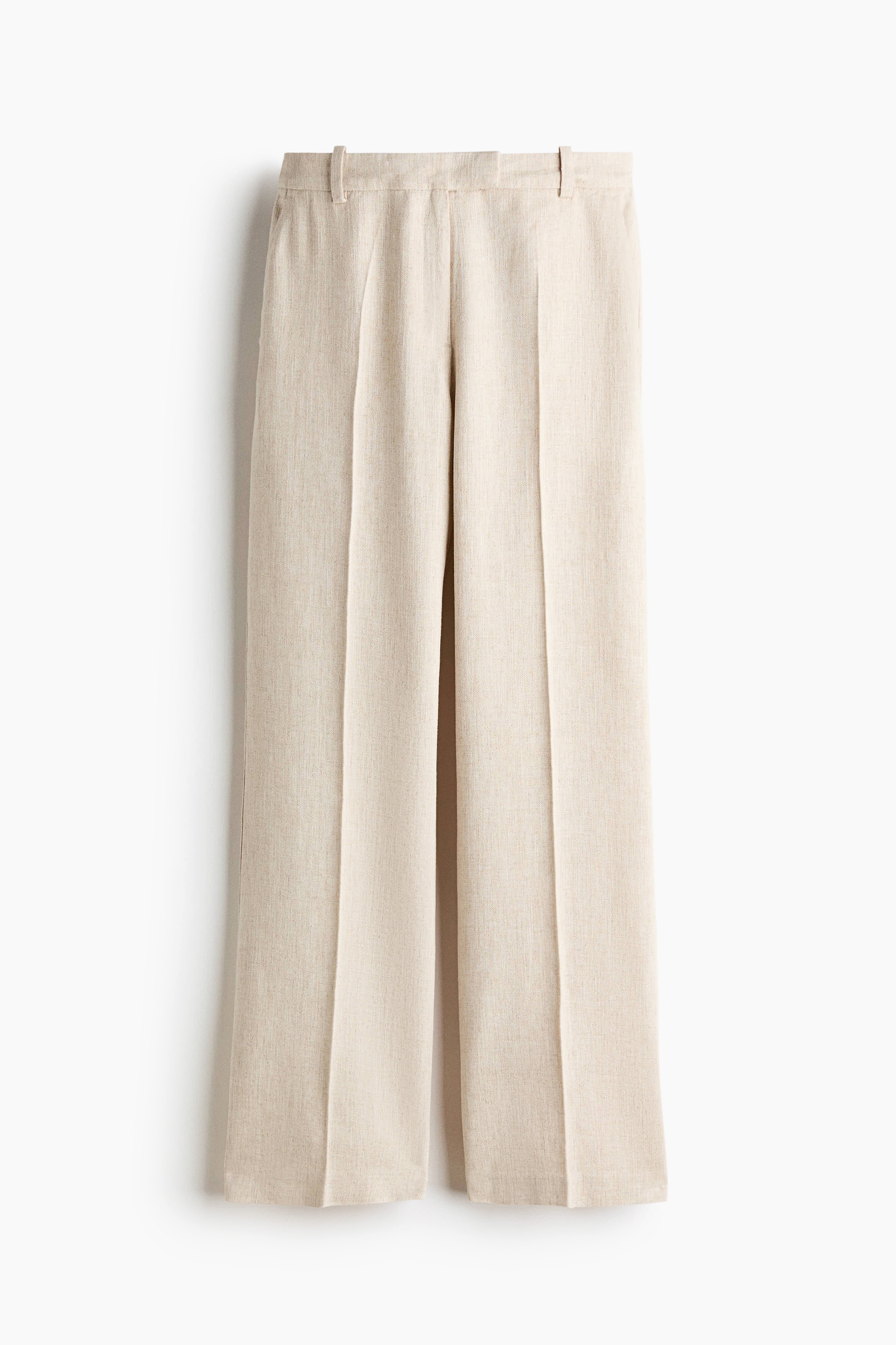 Dressad byxa i linmix - Ljusbeige/Svart/Mörkbrun