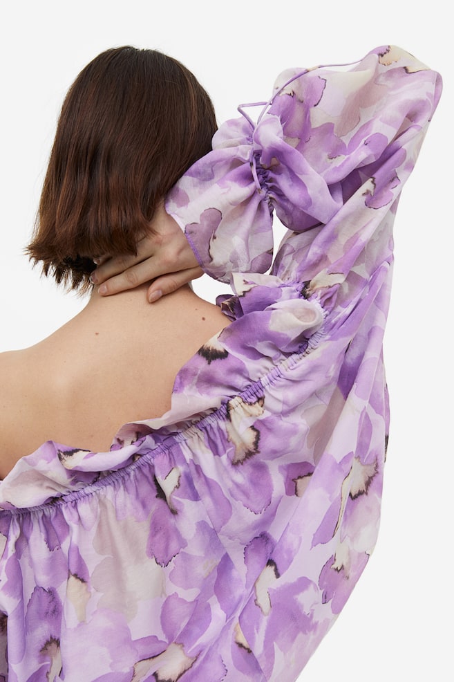 Off-the-shoulder blouse - Light purple/Floral/Red - 4