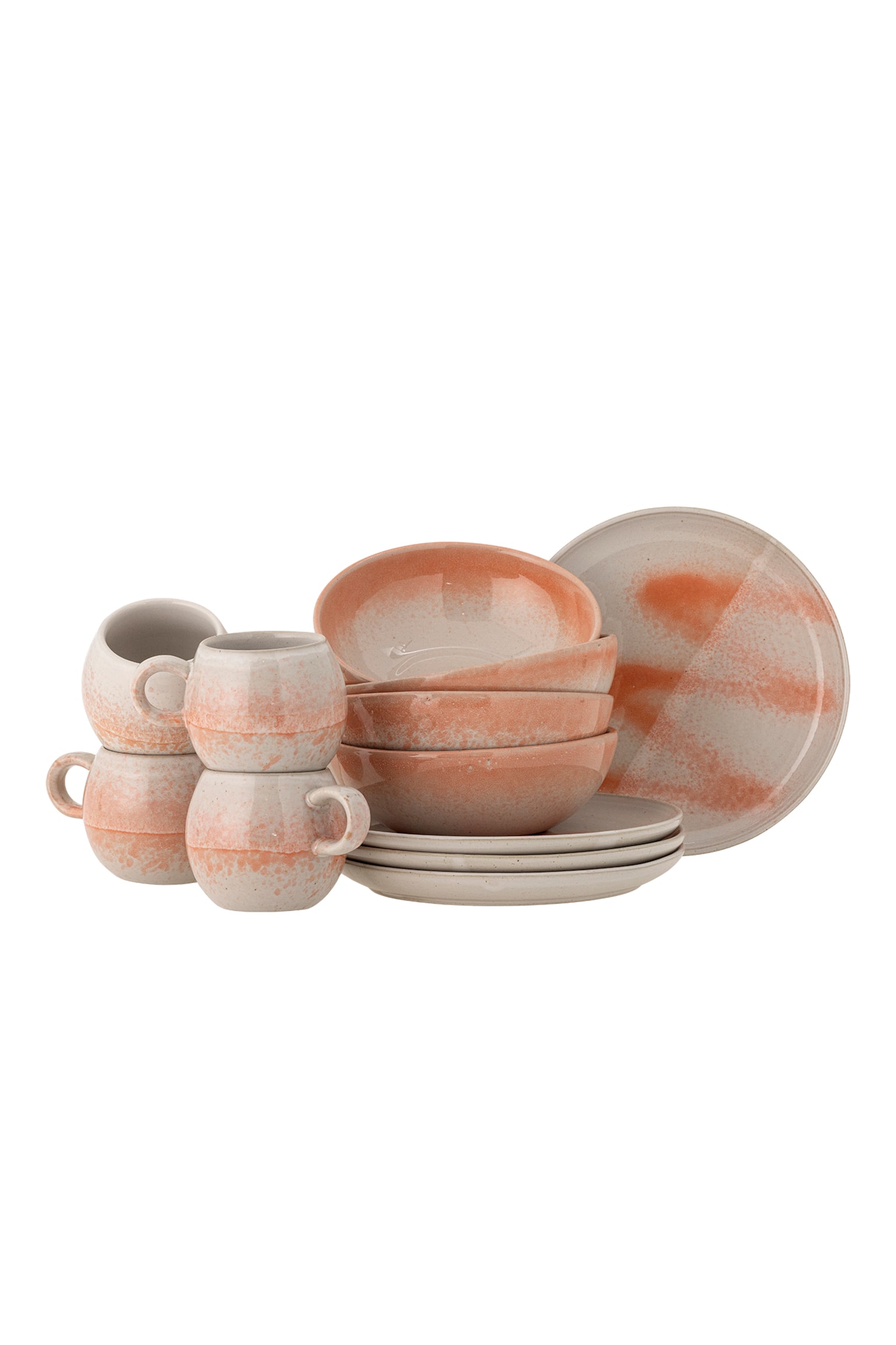 Paula Ensemble De Petit Déjuner, Lot De 4x3 - Orange/Nature/Bleu/Marron/Gris - 1