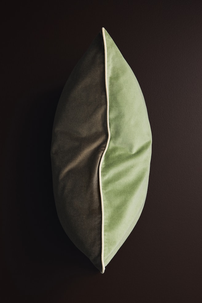 Piping-Detail Velvet Cushion Cover - Light green/taupe - 2