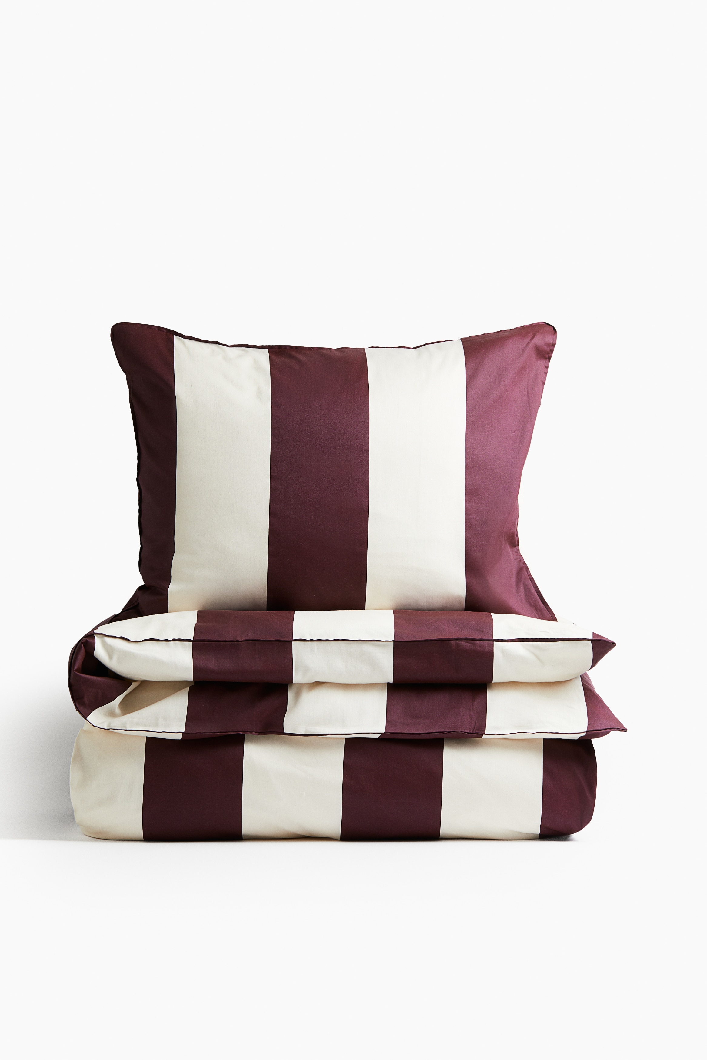H&M Home  - Cotton sateen single duvet cover set - Burgundy/Striped - size: Single