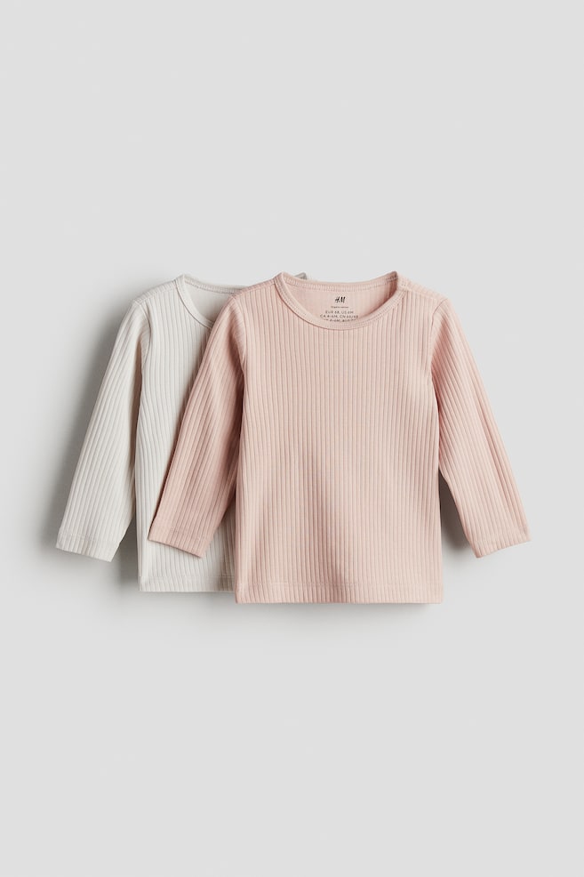 2-pack Ribbed Jersey Shirts - Light pink/light beige/Khaki green/dark gray - 1
