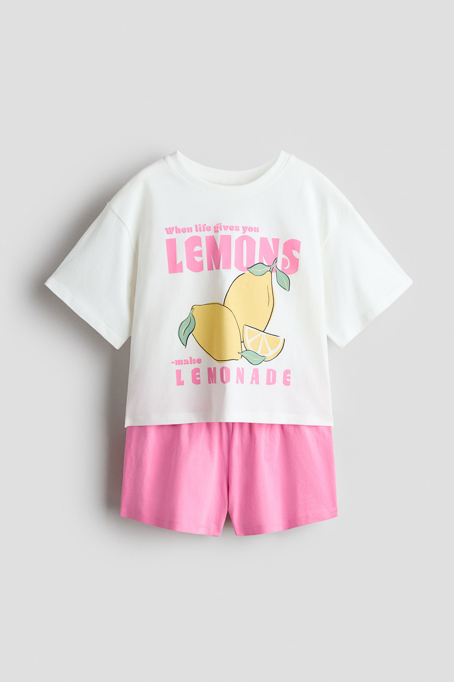 Pijama de algodón - Rosa/Limones/Azul claro/Limones/Blanco/Fresas/Gris claro jaspeado/Comfy/Crema/Floral/Azul claro/Cerezas/Rosa/Love/Gris claro jaspeado/Comfy days