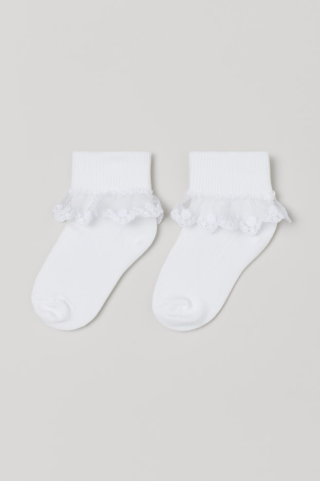 2er-Pack Socken mit Spitze - Weiß/Hellrosa - 1