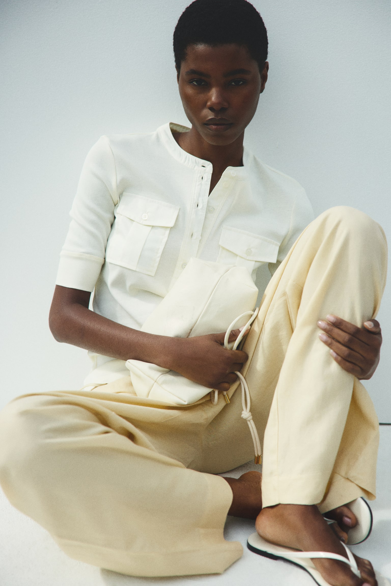 Linen-blend drawstring trousers - Yellow/Ivory/Dark red/Dark brown - 1