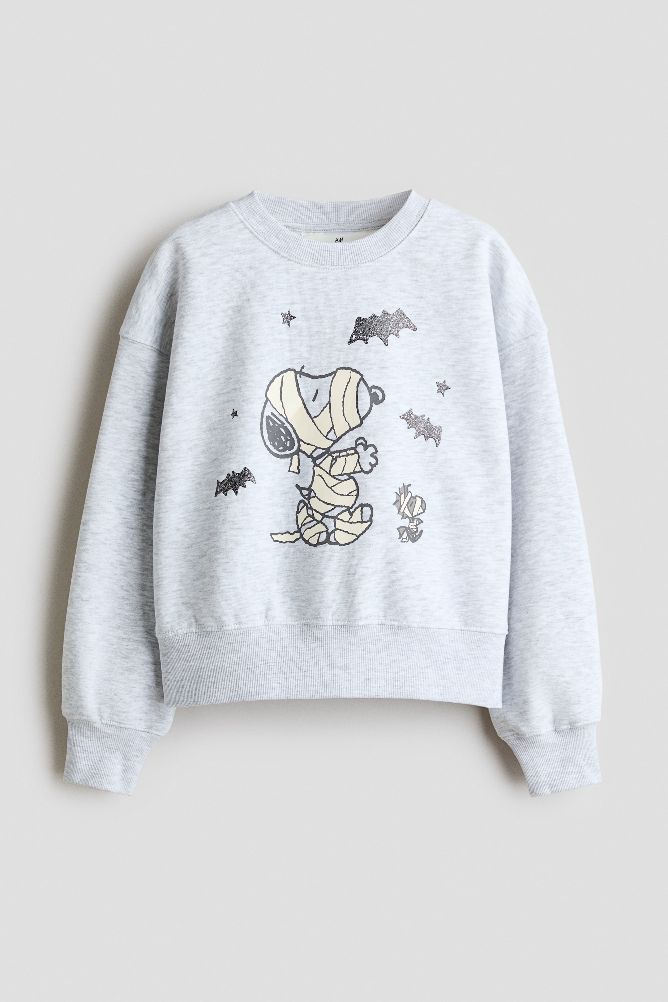 View larger image: Print-motif brushed-inside sweatshirt - Light grey marl/Snoopy - Kids | H&M 1