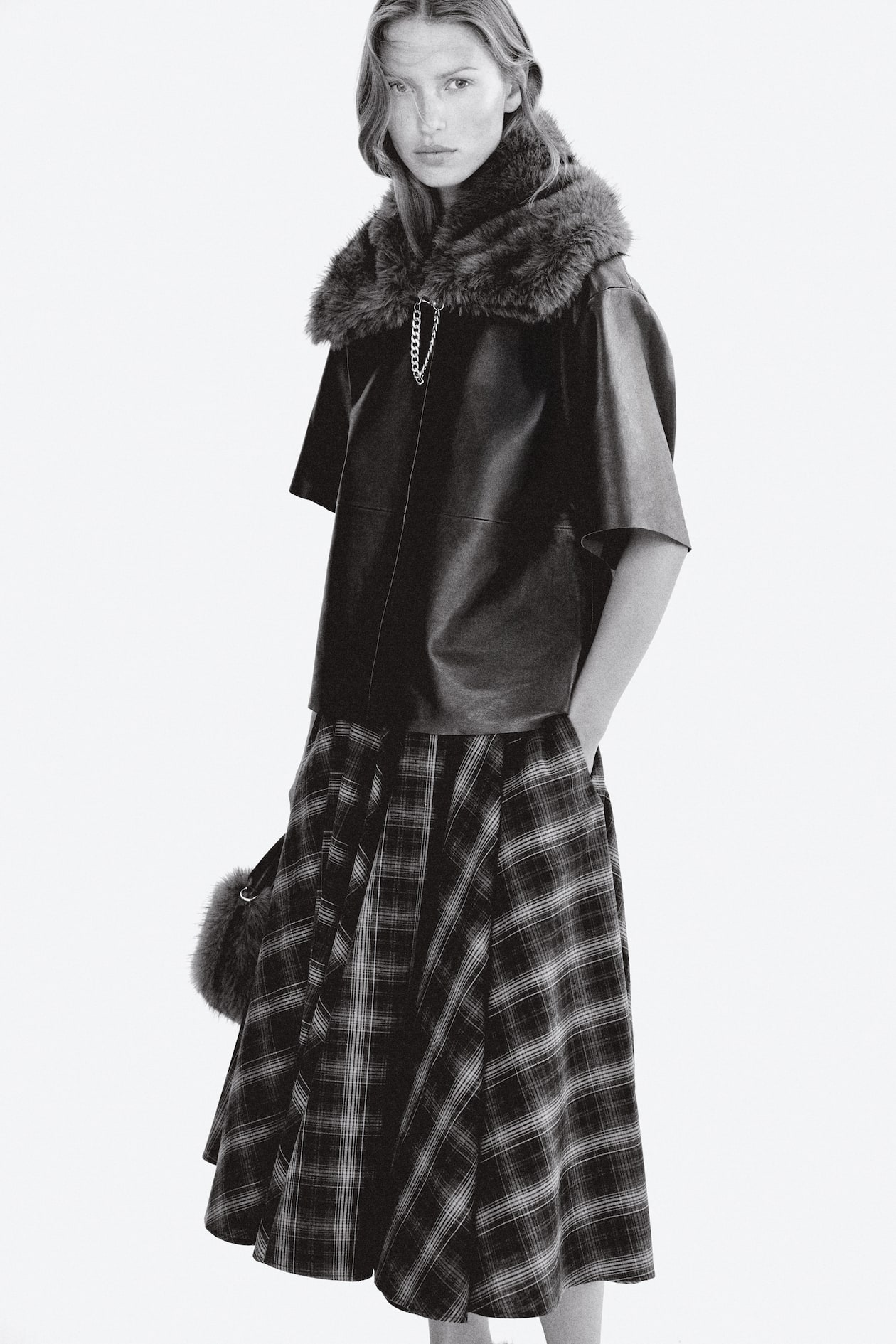 Cotton Circle Skirt Dark gray/plaid Ladies H&M US