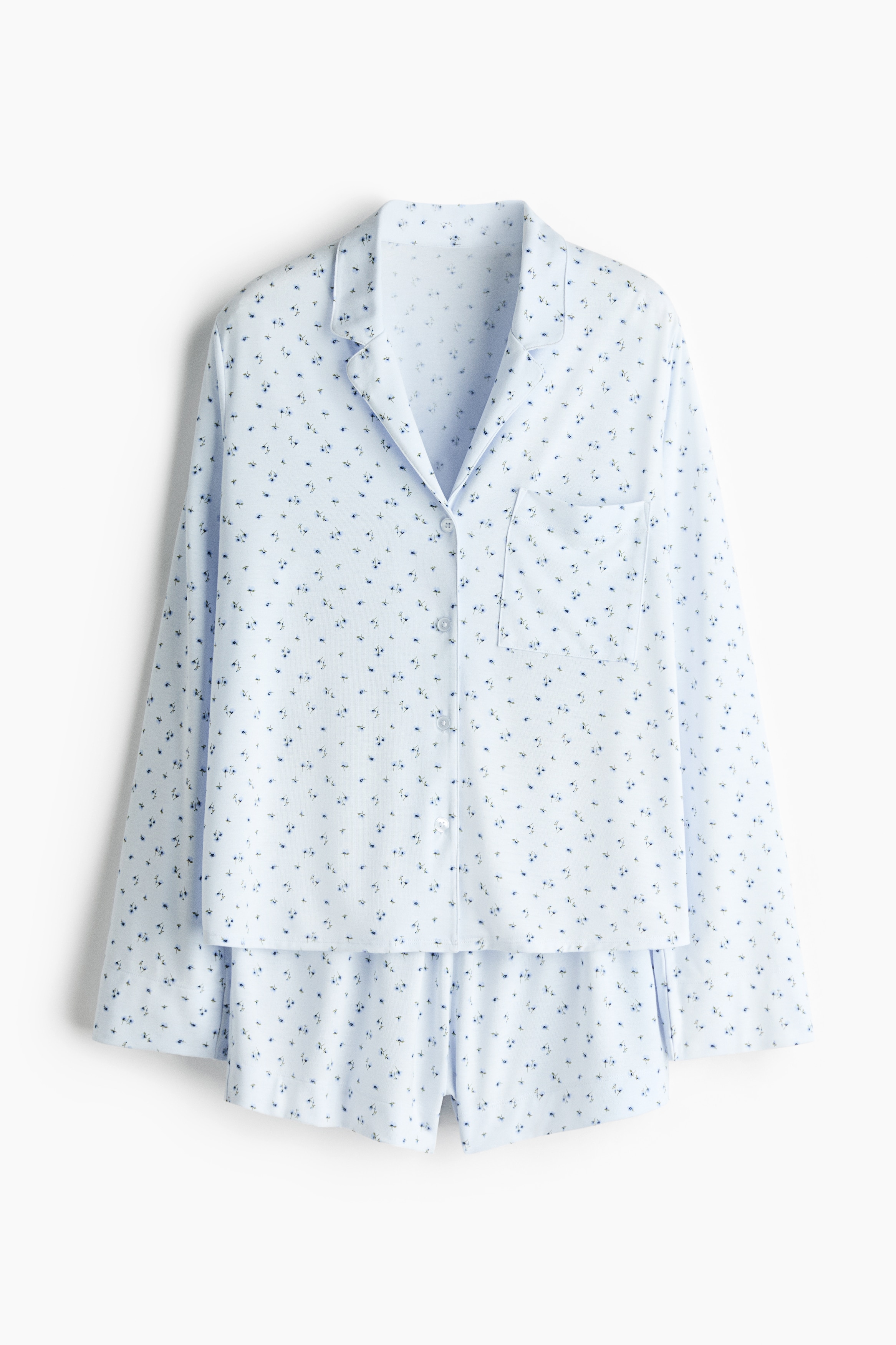 Pyjamas i viskosmix - Ljusblå/Blommig/Vit