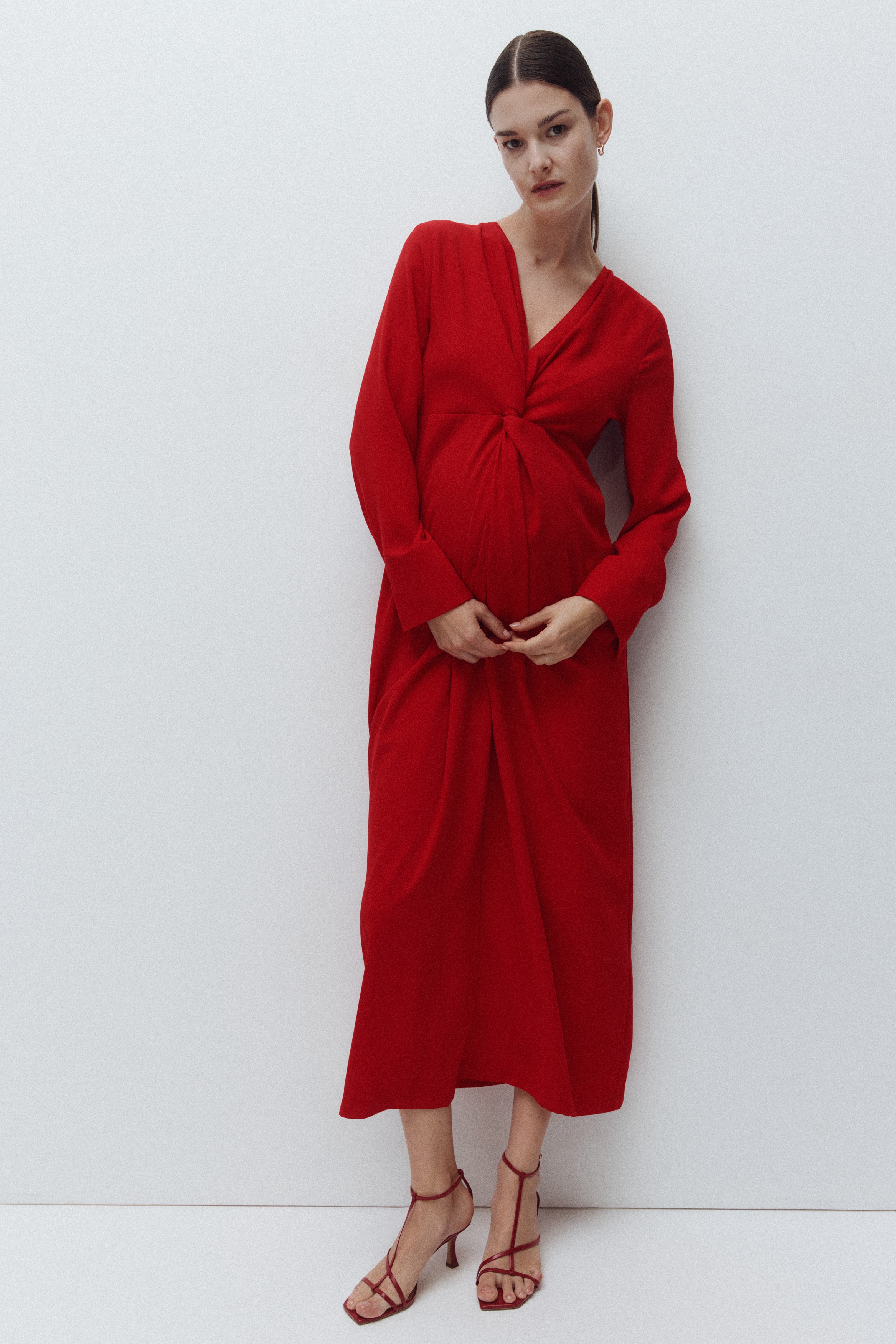 MAMA Drapert kjole - Rød/Mørk grønn