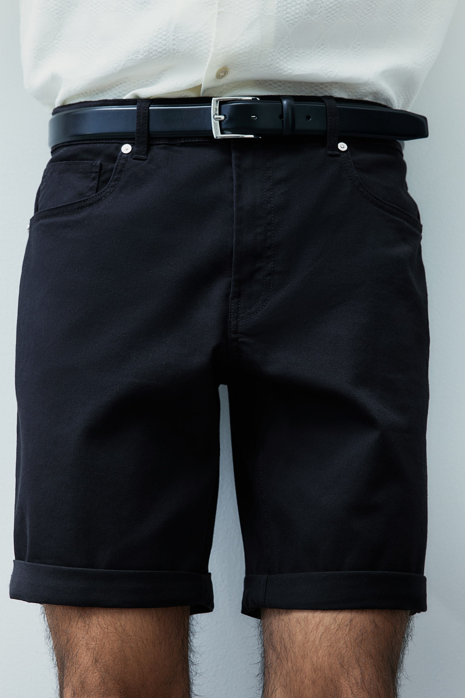 Slim Fit Cotton twill shorts - Black/Light beige/White/Dark grey/Dark grey - 7