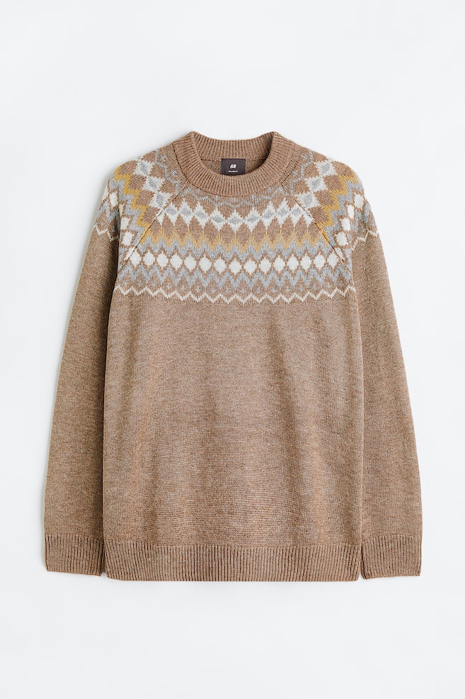 Relaxed Fit Jacquard-knit jumper - Dark beige/Patterned - 1