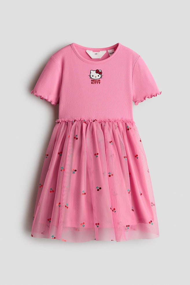 Print-Motif Tulle-Skirt Dress - Pink/Hello Kitty - 1