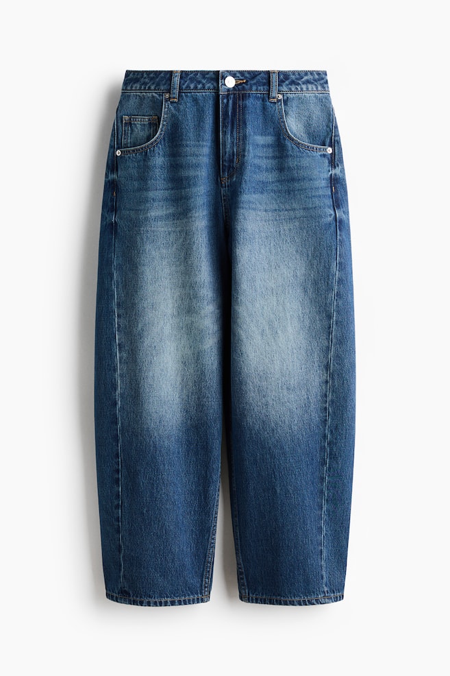 Barrel High Waist Ankle Jeans - Albastru-denim închis/Bej-deschis/Albastru-denim deschis - 1