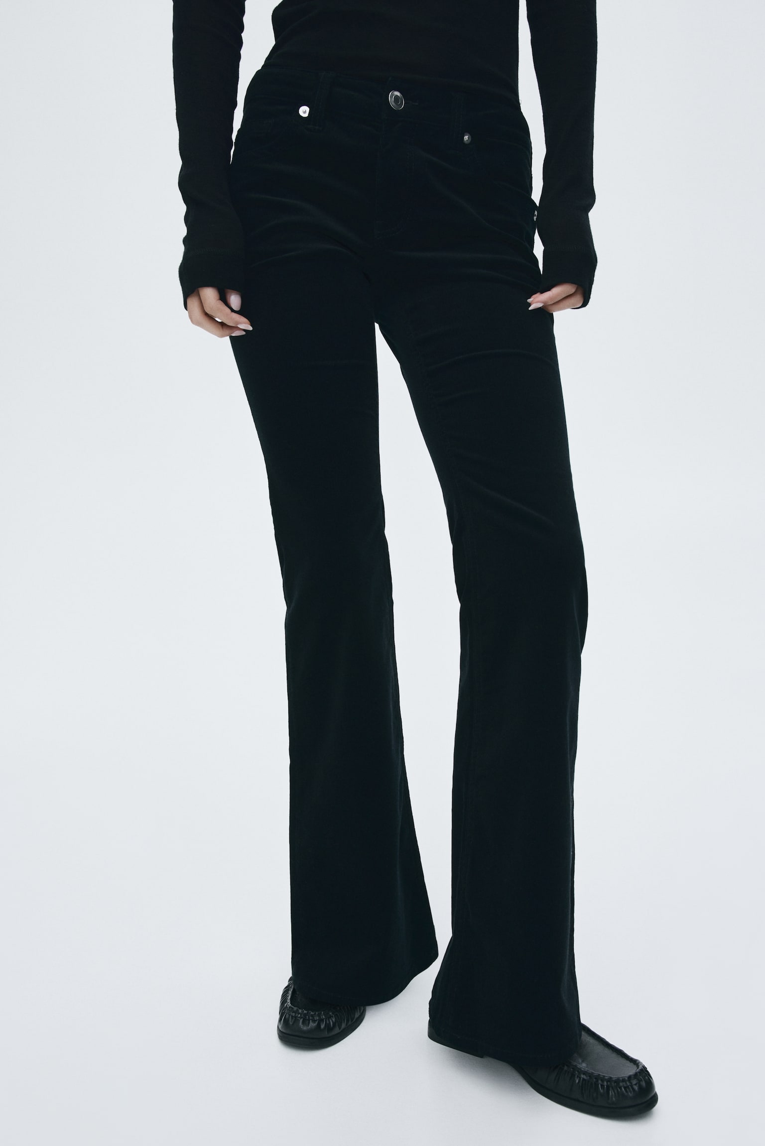Flared Corduroy Pants - Black/Dark green/Dark brown - 6